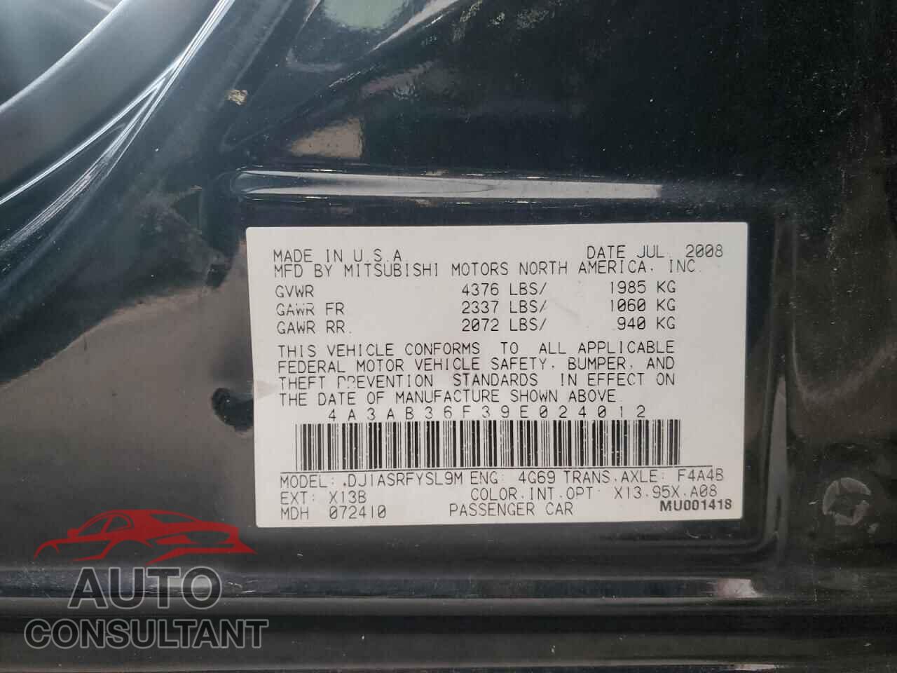 MITSUBISHI GALANT 2009 - 4A3AB36F39E024012