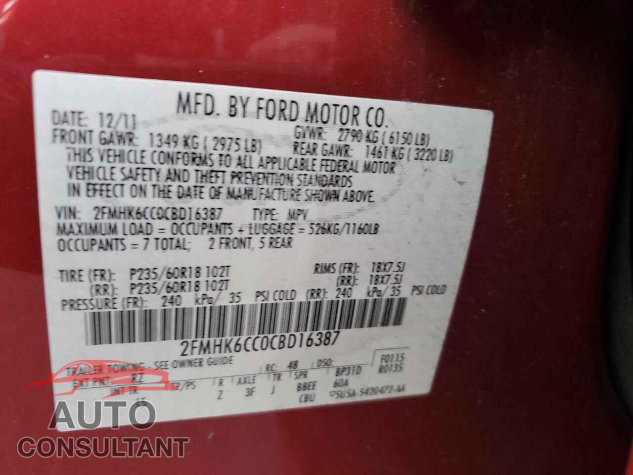 FORD FLEX 2012 - 2FMHK6CC0CBD16387
