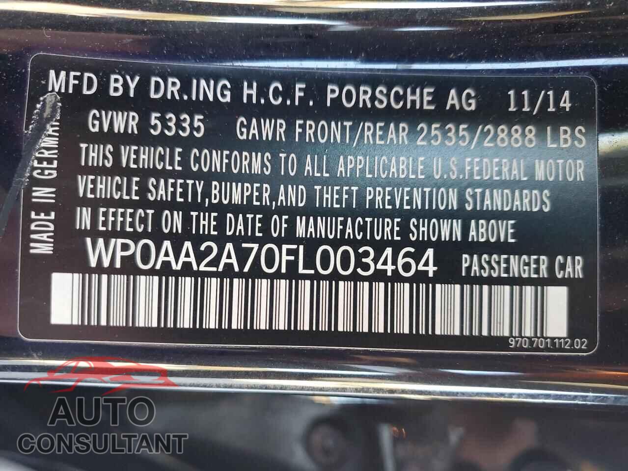 PORSCHE PANAMERA 2015 - WP0AA2A70FL003464