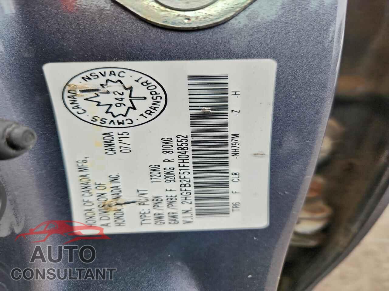 HONDA CIVIC 2015 - 2HGFB2F51FH048552