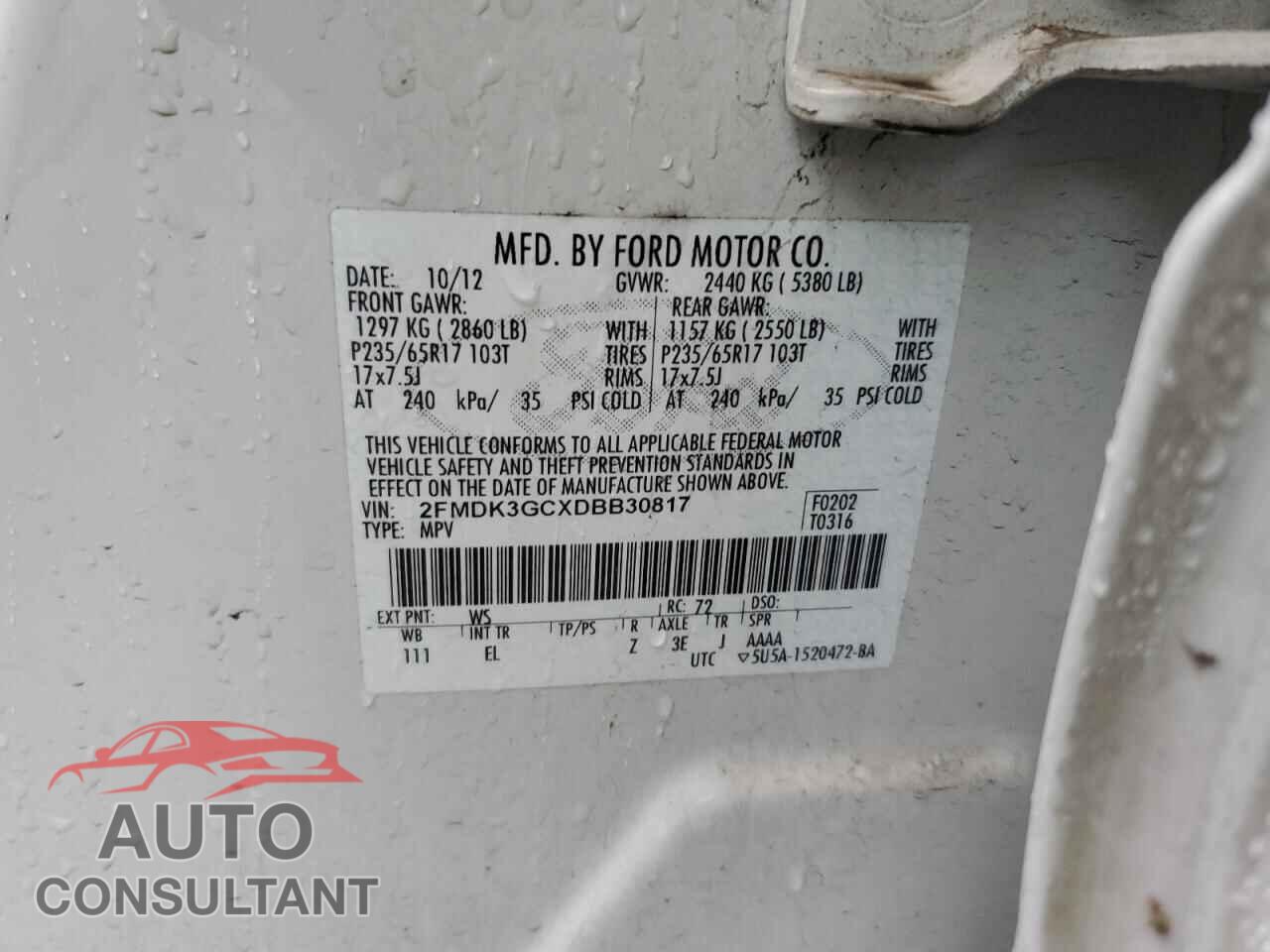 FORD EDGE 2013 - 2FMDK3GCXDBB30817