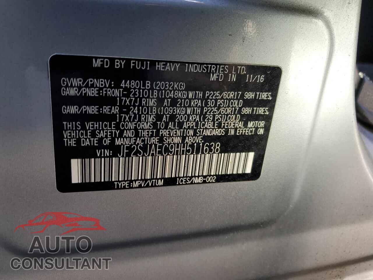 SUBARU FORESTER 2017 - JF2SJAEC9HH511638