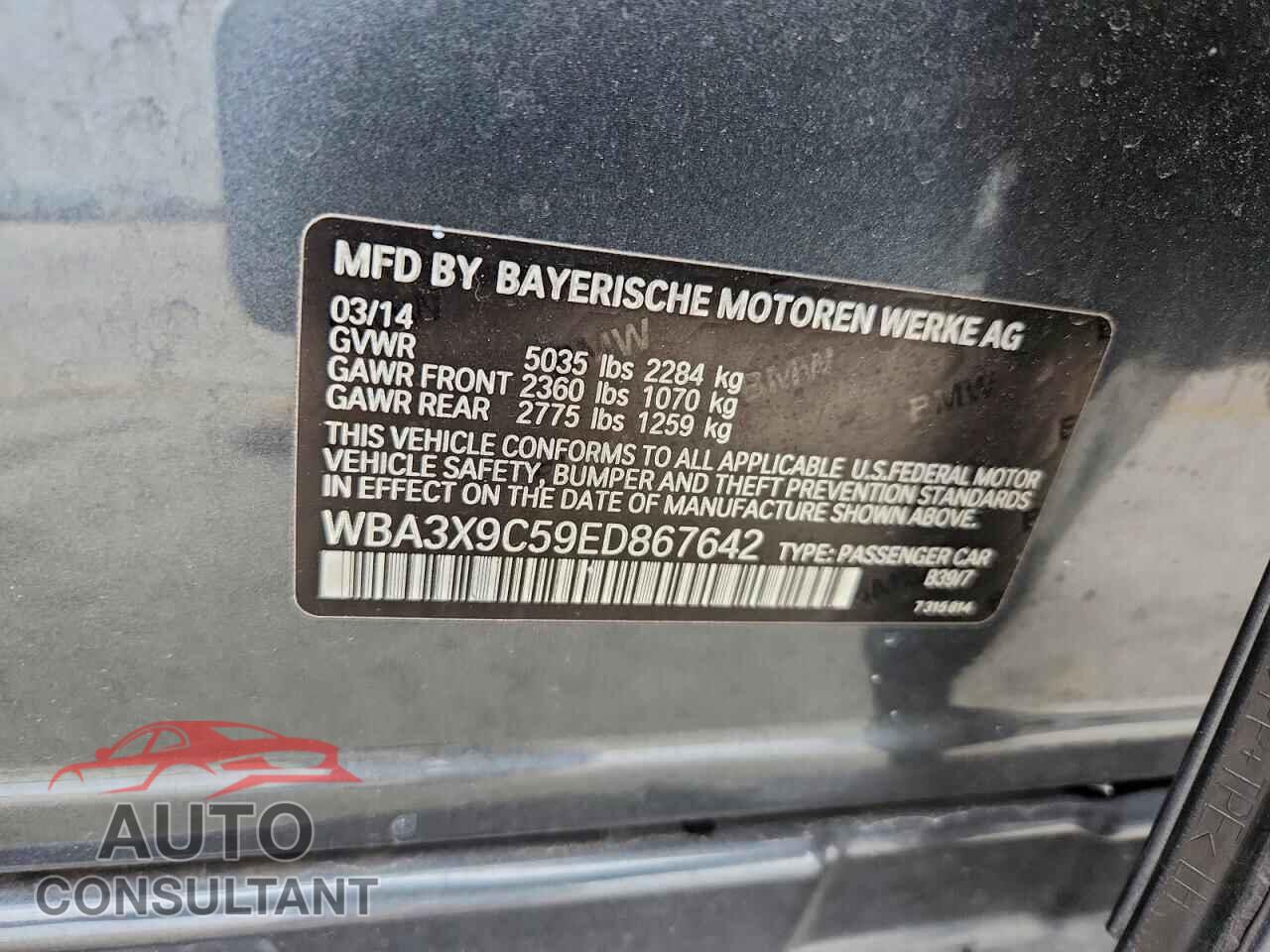BMW 3 SERIES 2014 - WBA3X9C59ED867642