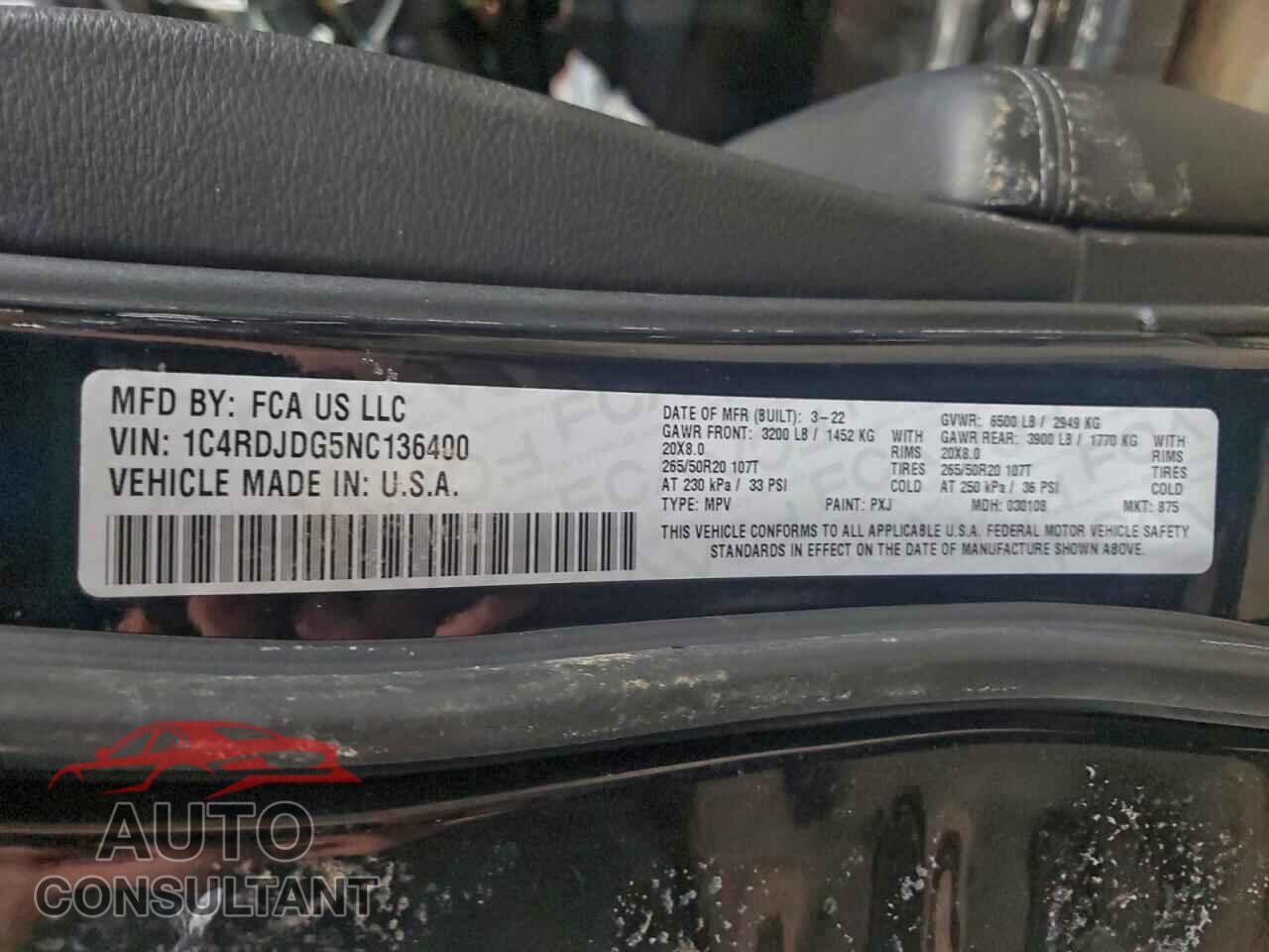 DODGE DURANGO 2022 - 1C4RDJDG5NC136400