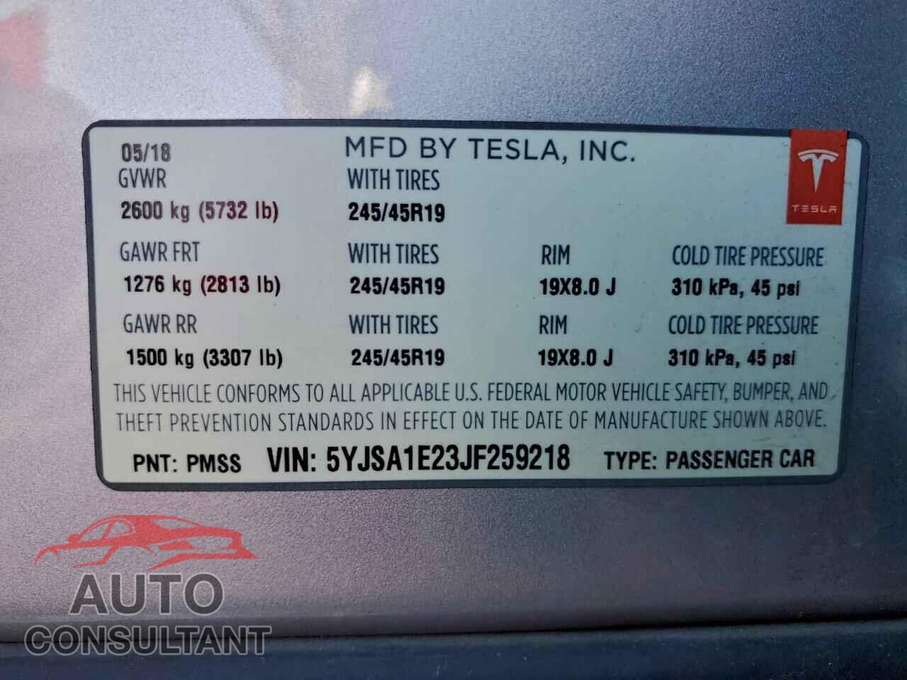 TESLA MODEL S 2018 - 5YJSA1E23JF259218
