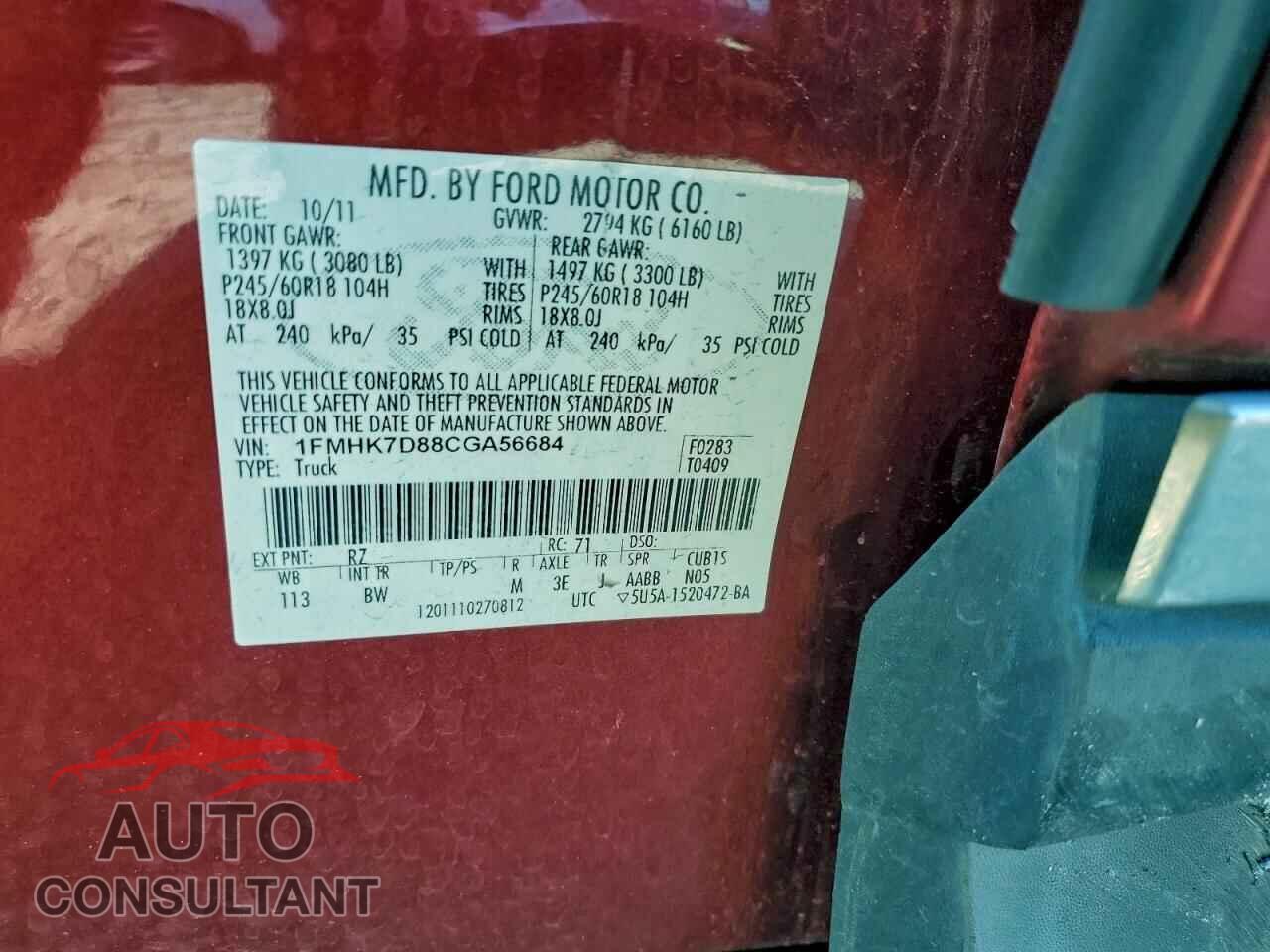 FORD EXPLORER 2012 - 1FMHK7D88CGA56684