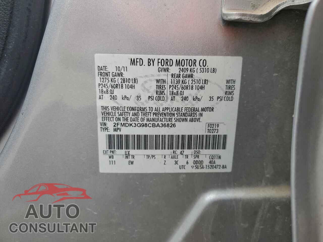 FORD EDGE 2012 - 2FMDK3G98CBA36826