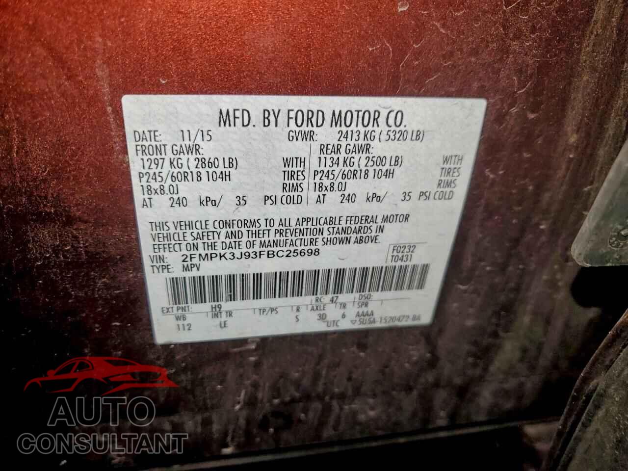 FORD EDGE 2015 - 2FMPK3J93FBC25698