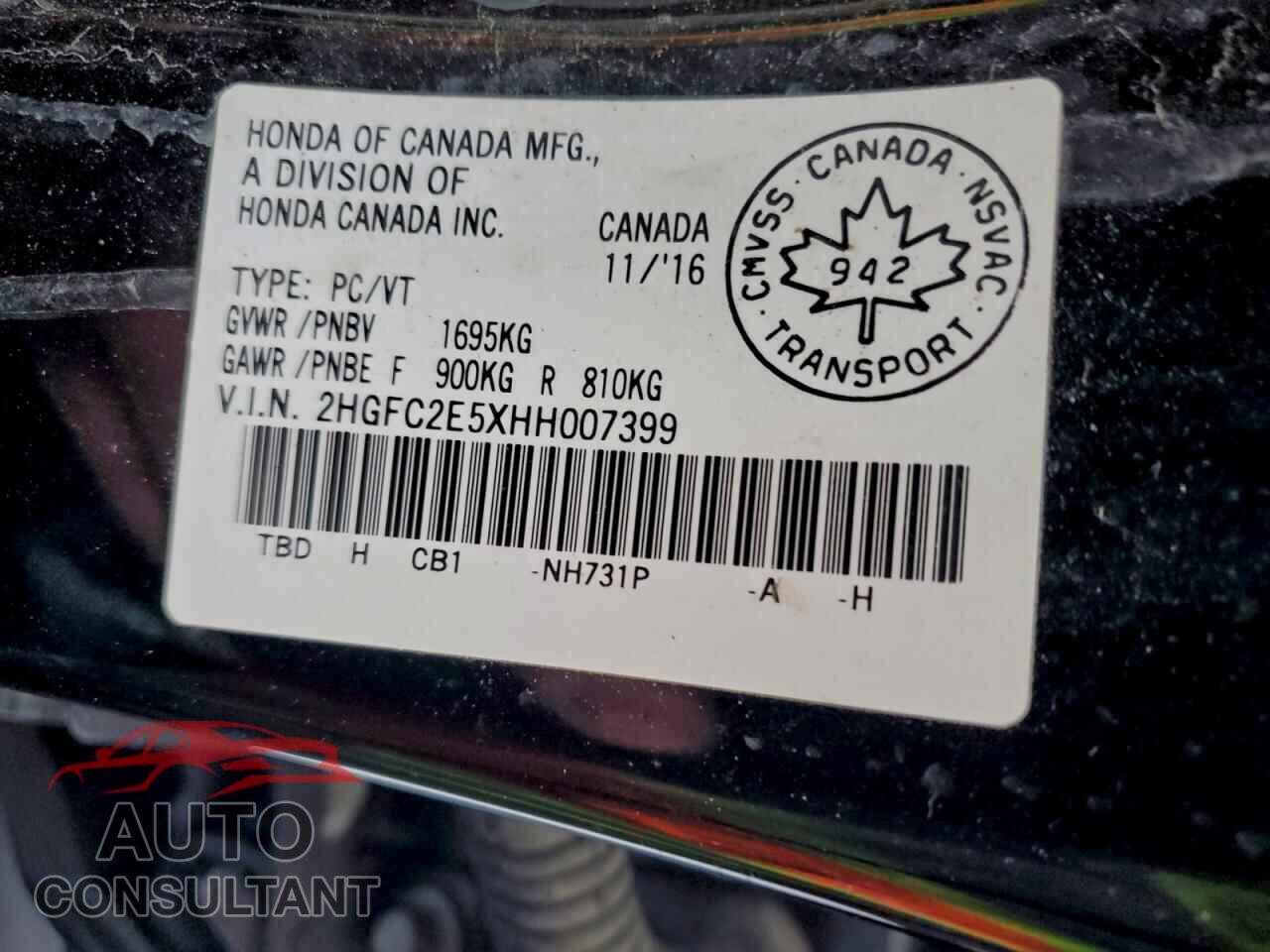 HONDA CIVIC 2017 - 2HGFC2E5XHH007399