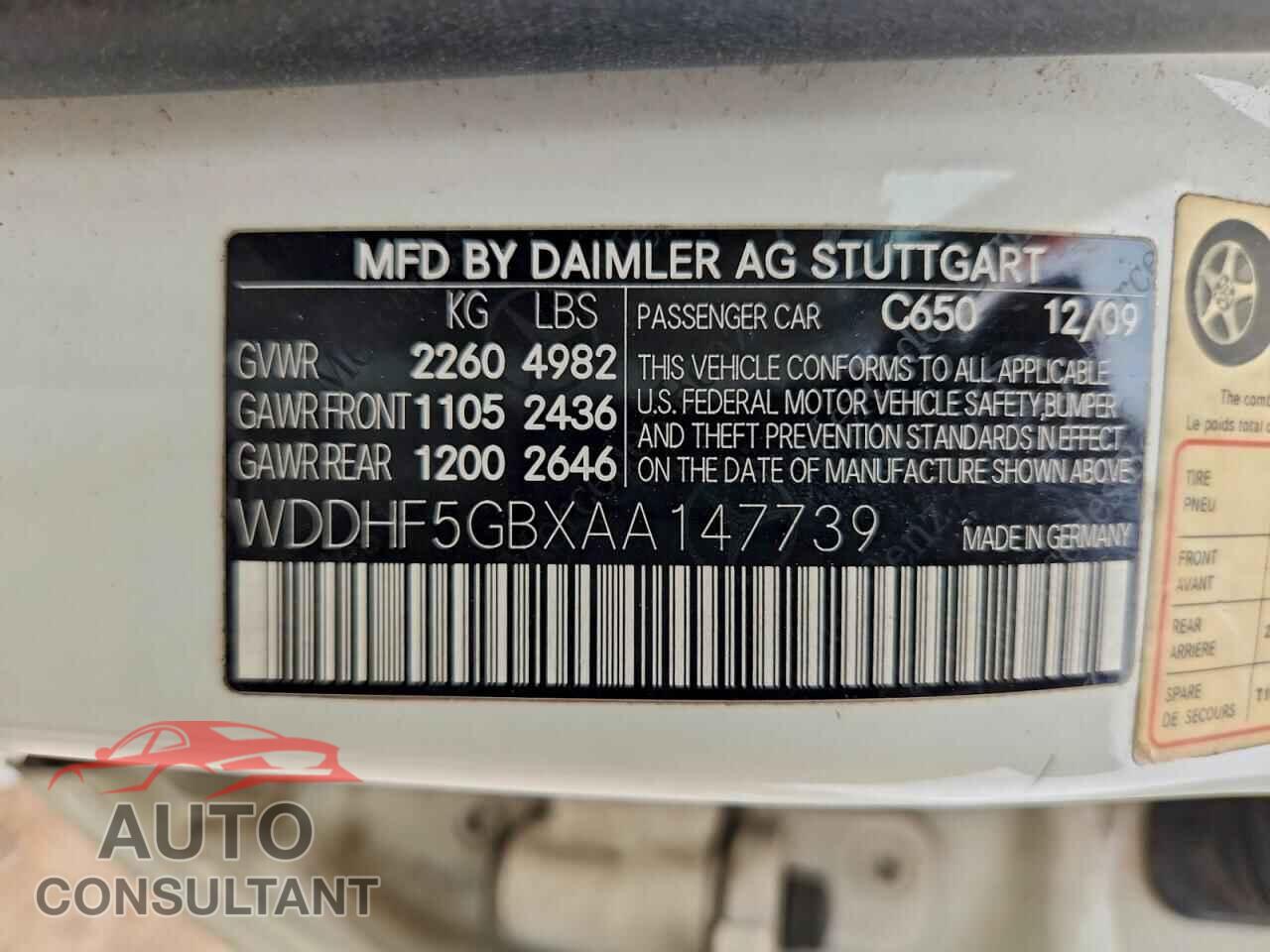 MERCEDES-BENZ E-CLASS 2010 - WDDHF5GBXAA147739
