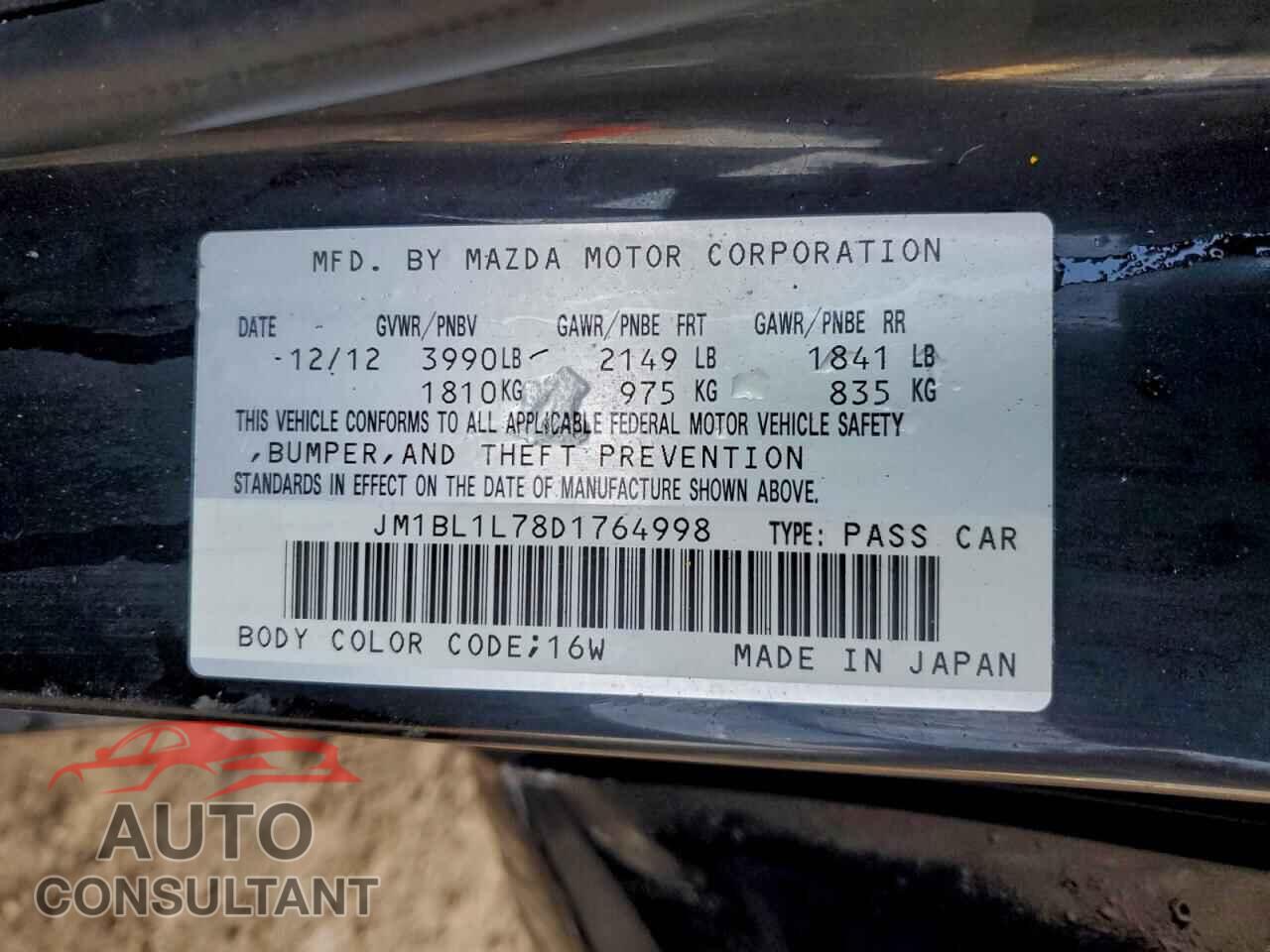 MAZDA 3 2013 - JM1BL1L78D1764998