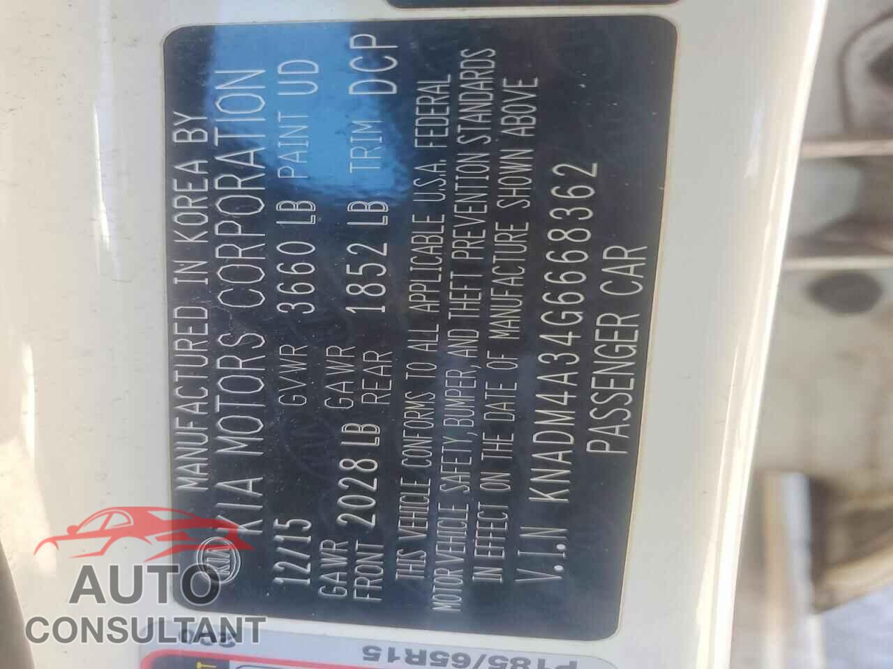 KIA RIO 2016 - KNADM4A34G6668362