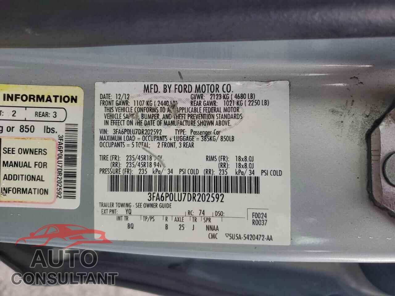FORD FUSION 2013 - 3FA6P0LU7DR202592