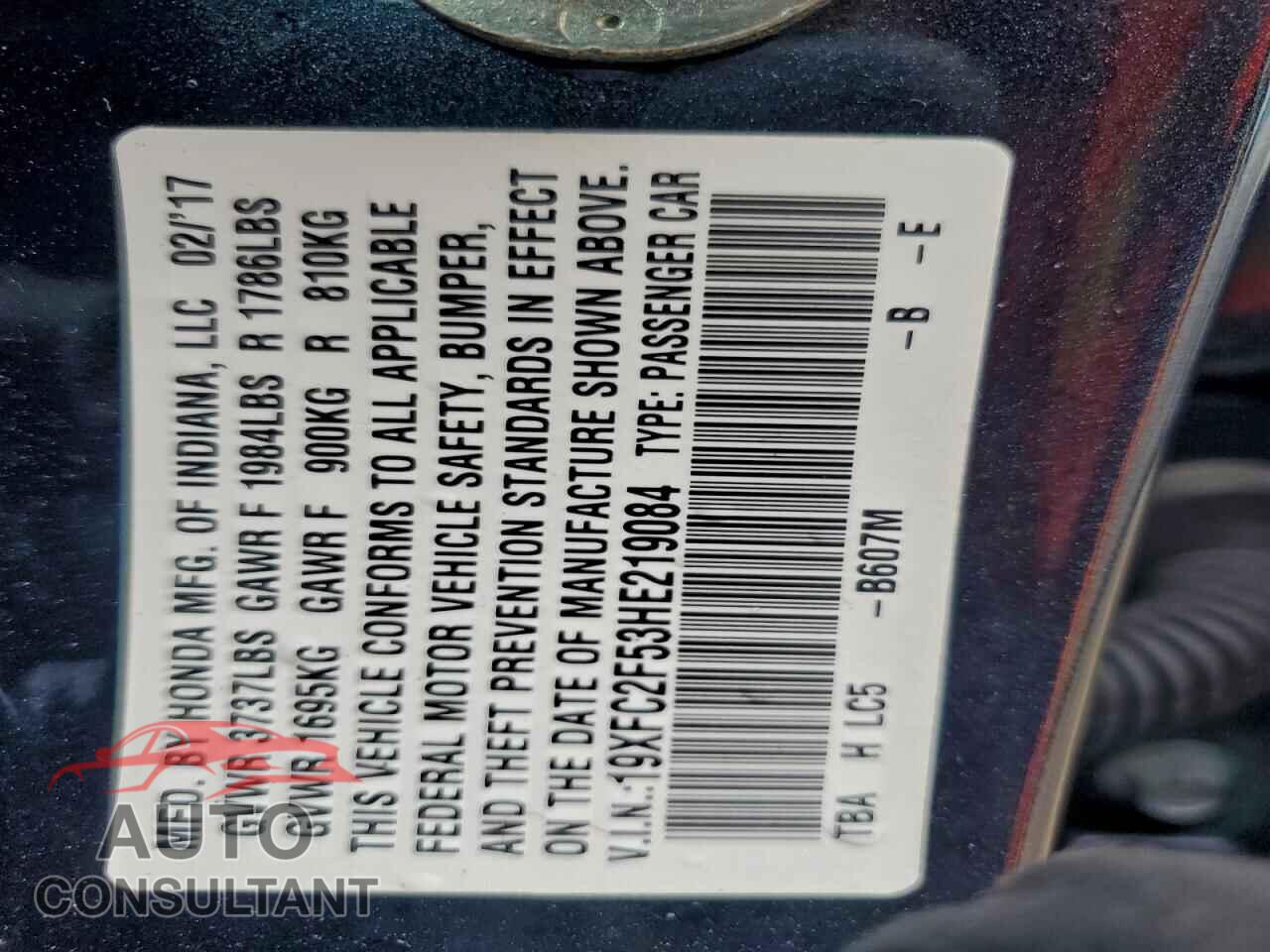 HONDA CIVIC 2017 - 19XFC2F53HE219084