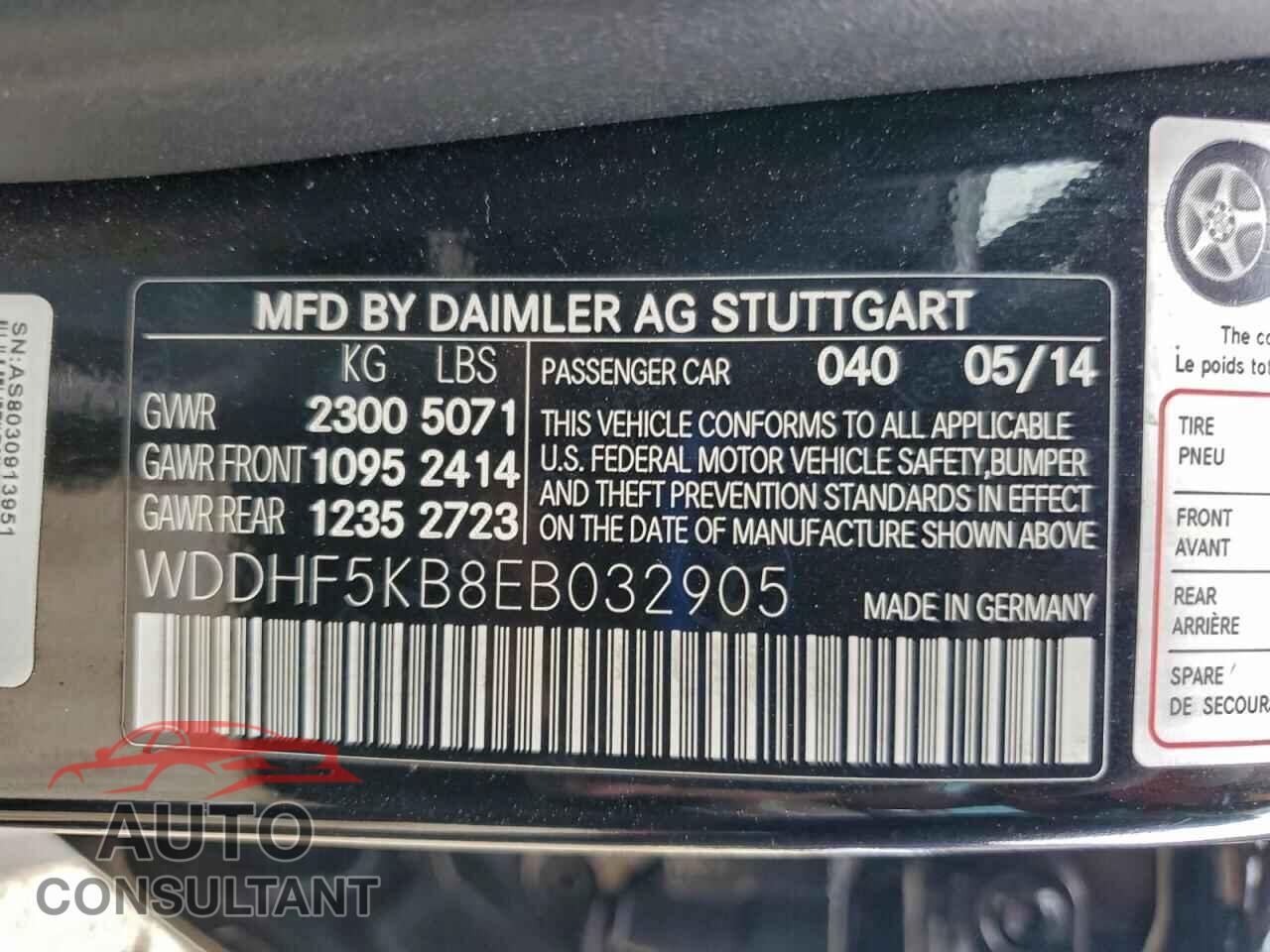 MERCEDES-BENZ E-CLASS 2014 - WDDHF5KB8EB032905