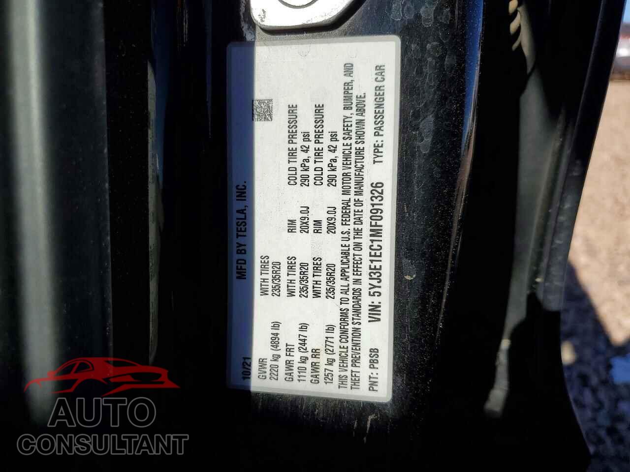 TESLA MODEL 3 2021 - 5YJ3E1EC1MF091326