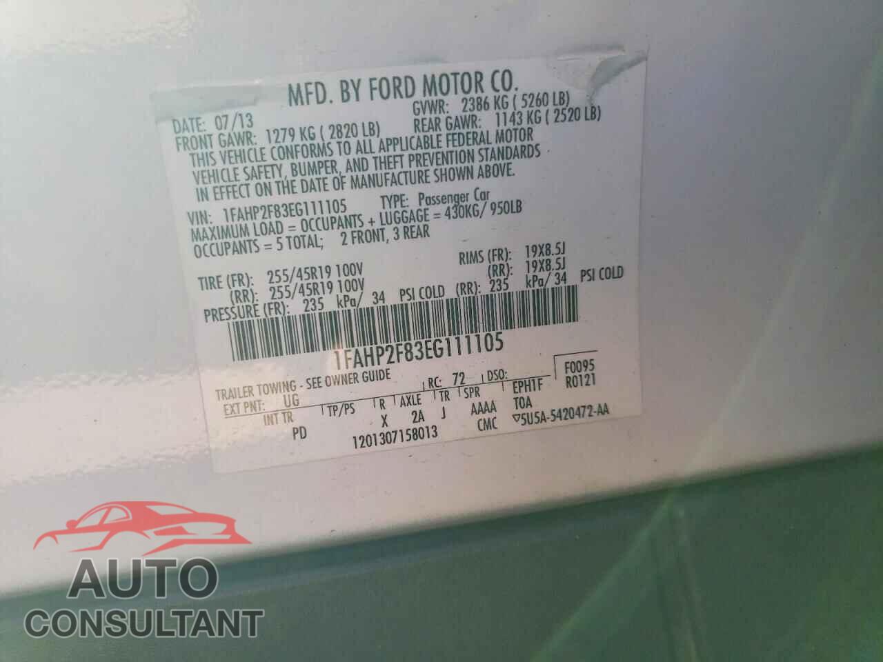 FORD TAURUS 2014 - 1FAHP2F83EG111105