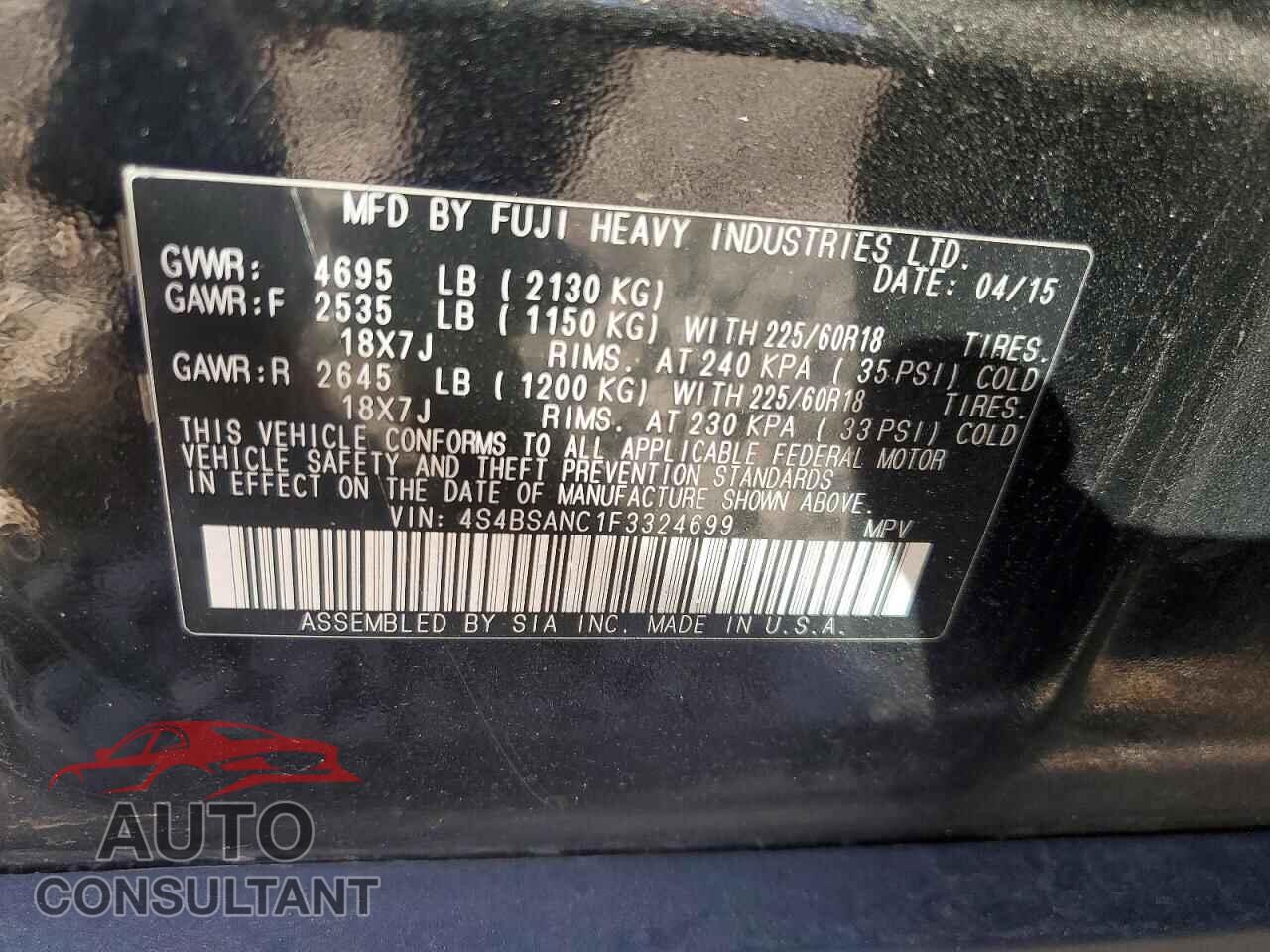 SUBARU OUTBACK 2015 - 4S4BSANC1F3324699