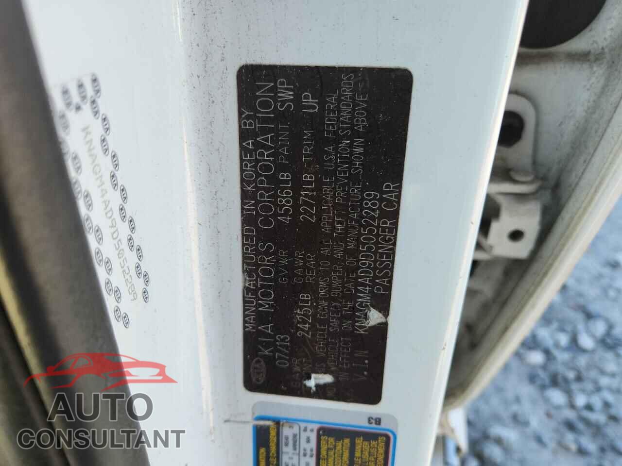 KIA OPTIMA 2013 - KNAGM4AD9D5052289