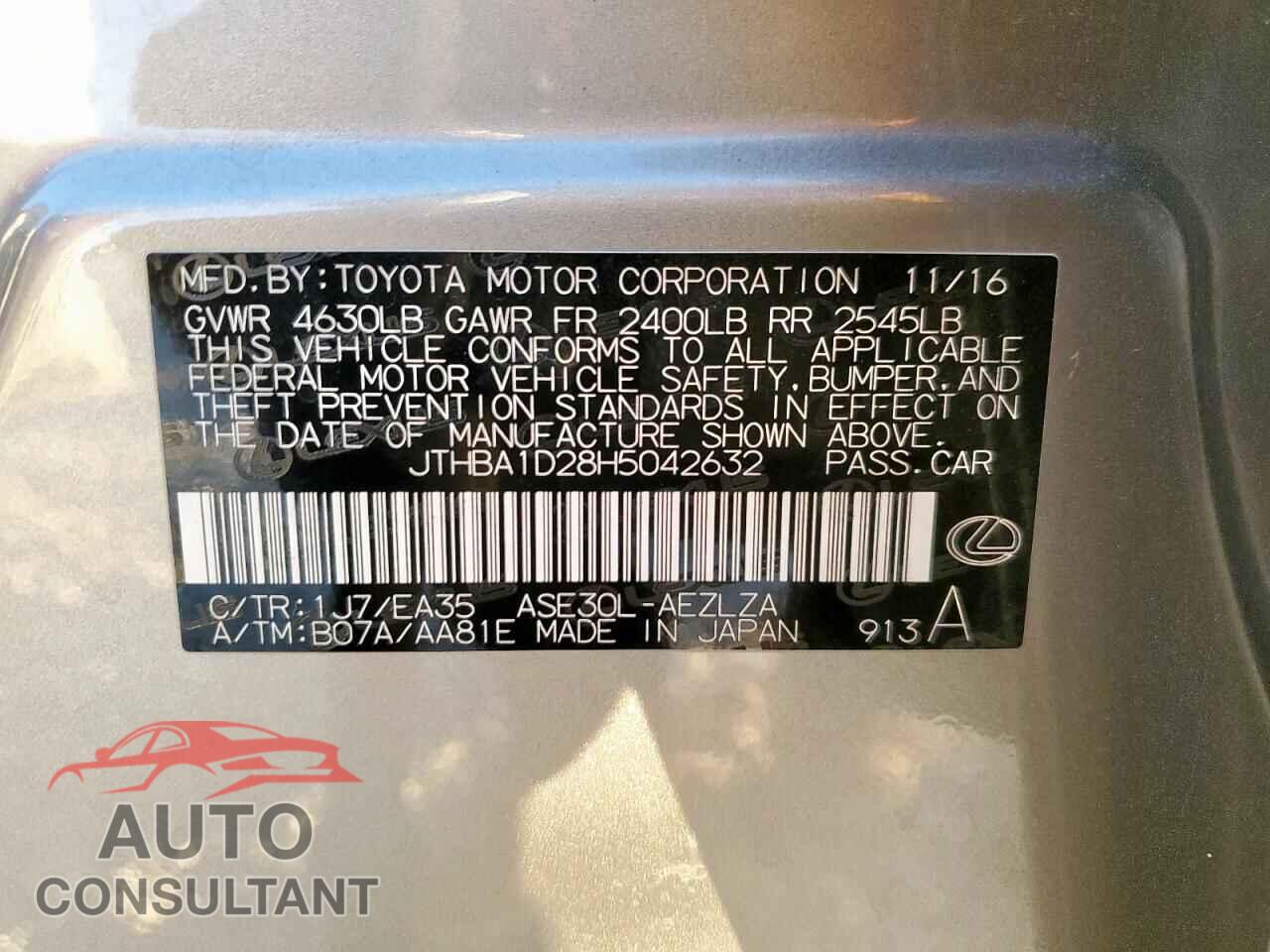 LEXUS IS 2017 - JTHBA1D28H5042632