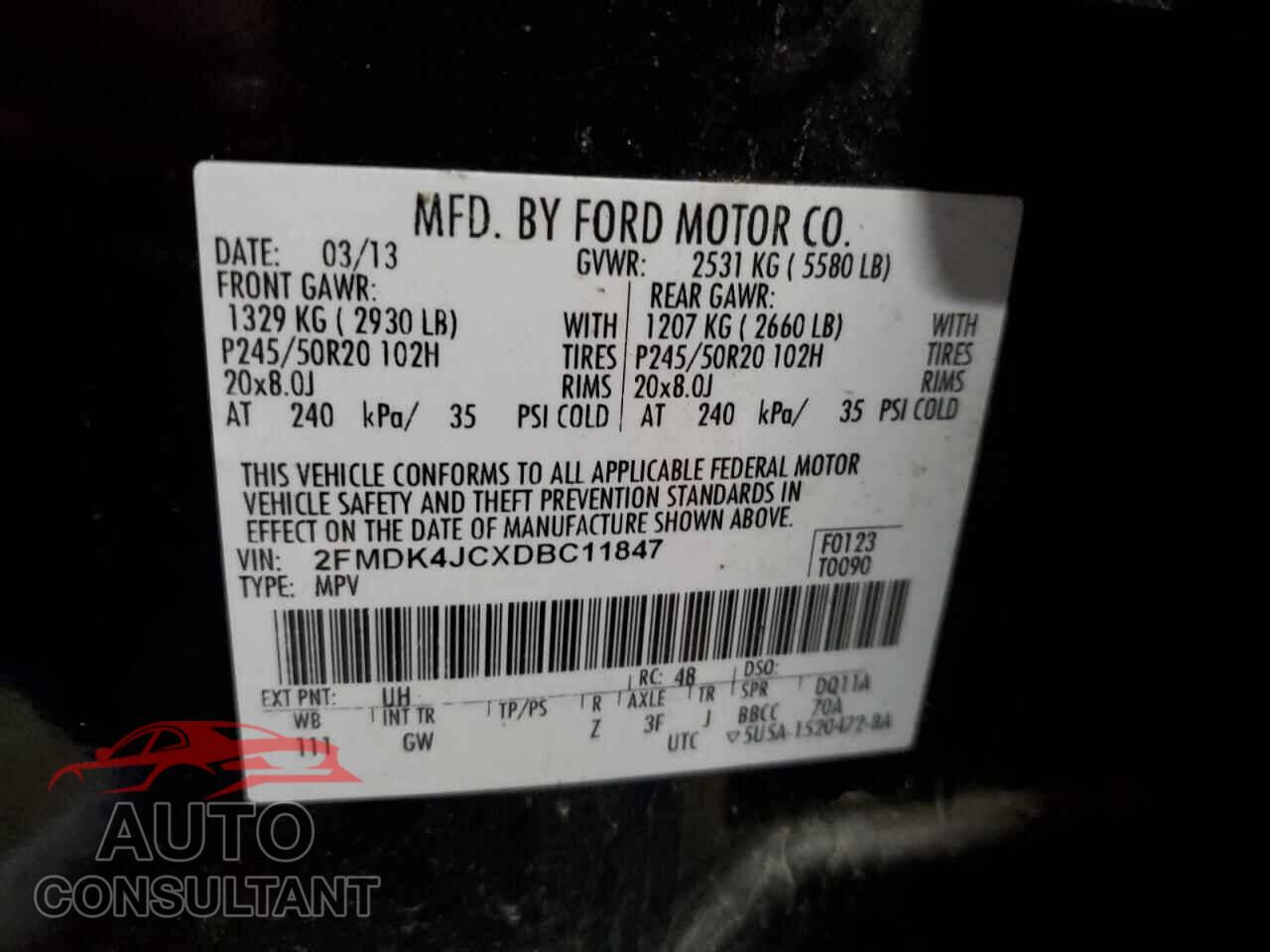 FORD EDGE 2013 - 2FMDK4JCXDBC11847