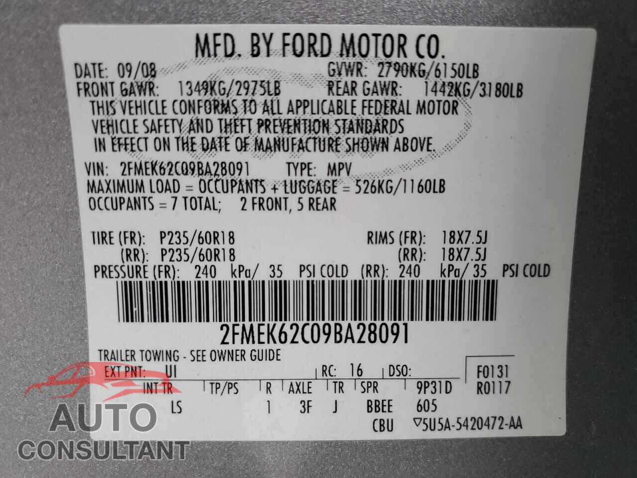 FORD FLEX 2009 - 2FMEK62C09BA28091