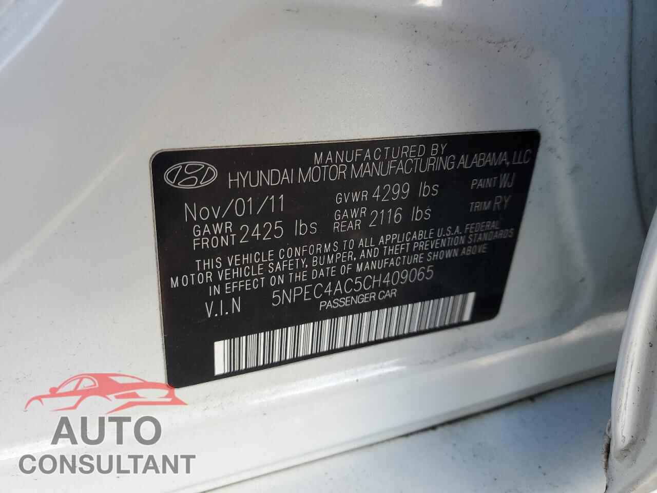 HYUNDAI SONATA 2012 - 5NPEC4AC5CH409065