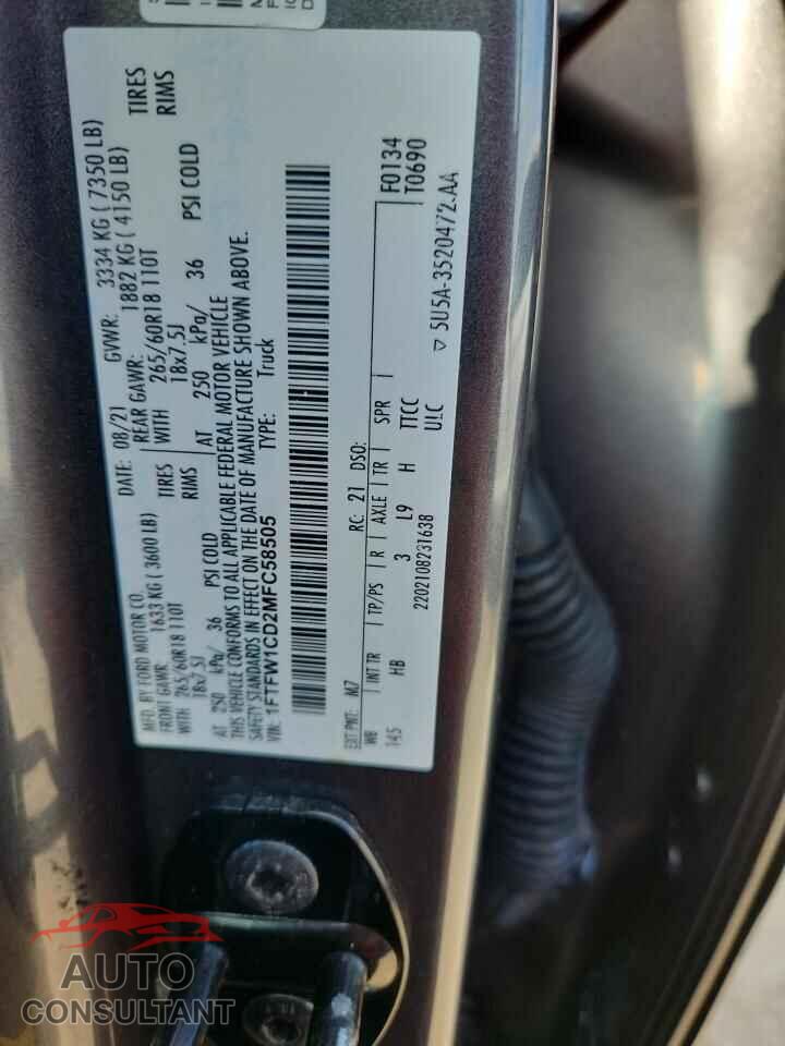 FORD F-150 2021 - 1FTFW1CD2MFC58505