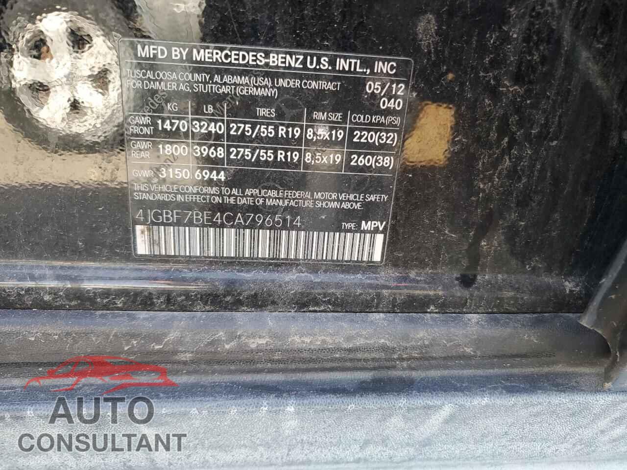 MERCEDES-BENZ GL-CLASS 2012 - 4JGBF7BE4CA796514