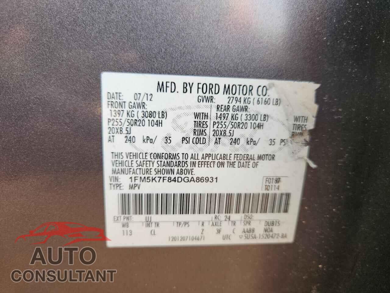FORD EXPLORER 2013 - 1FM5K7F84DGA86931