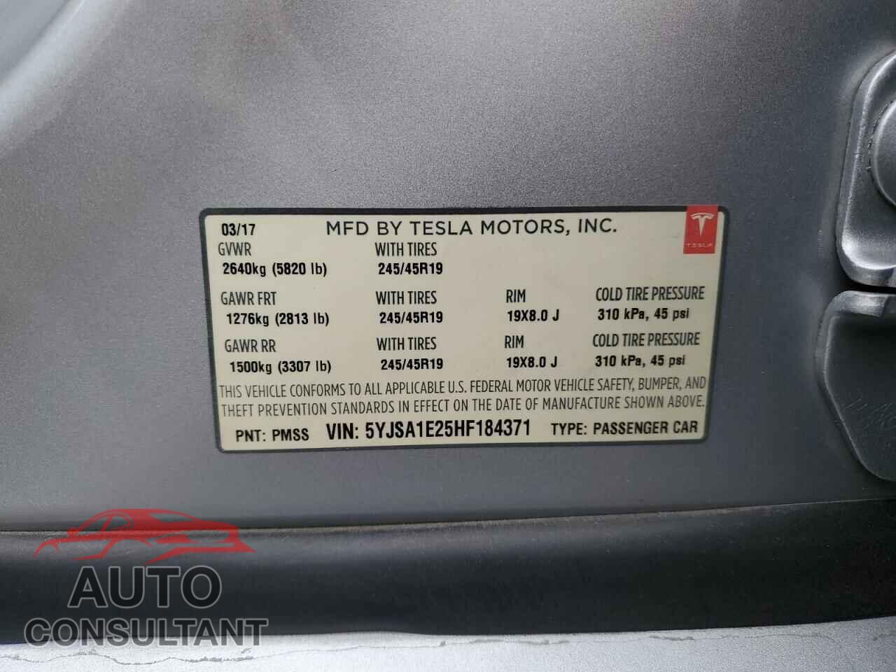 TESLA MODEL S 2017 - 5YJSA1E25HF184371
