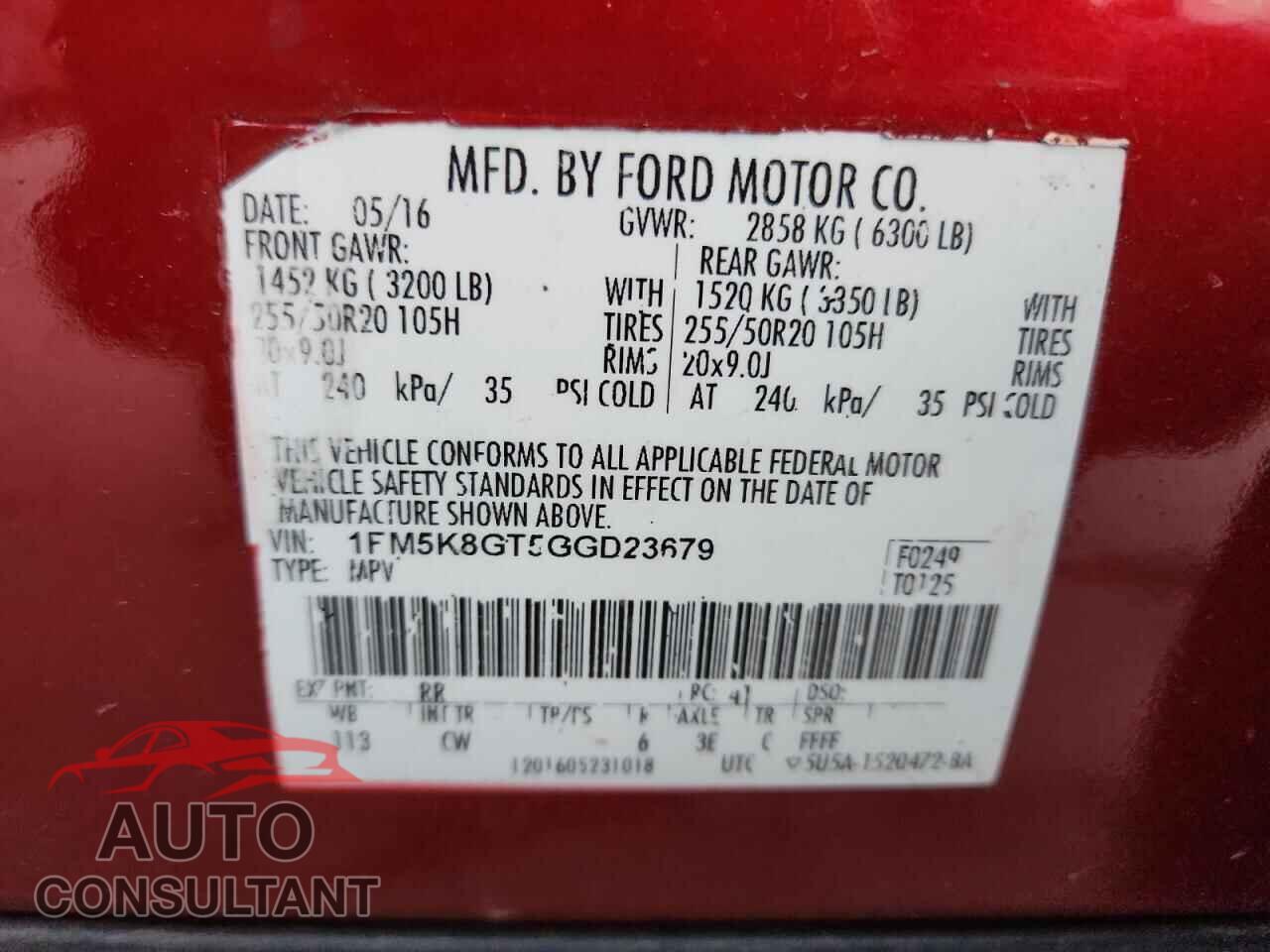 FORD EXPLORER 2016 - 1FM5K8GT5GGD23679