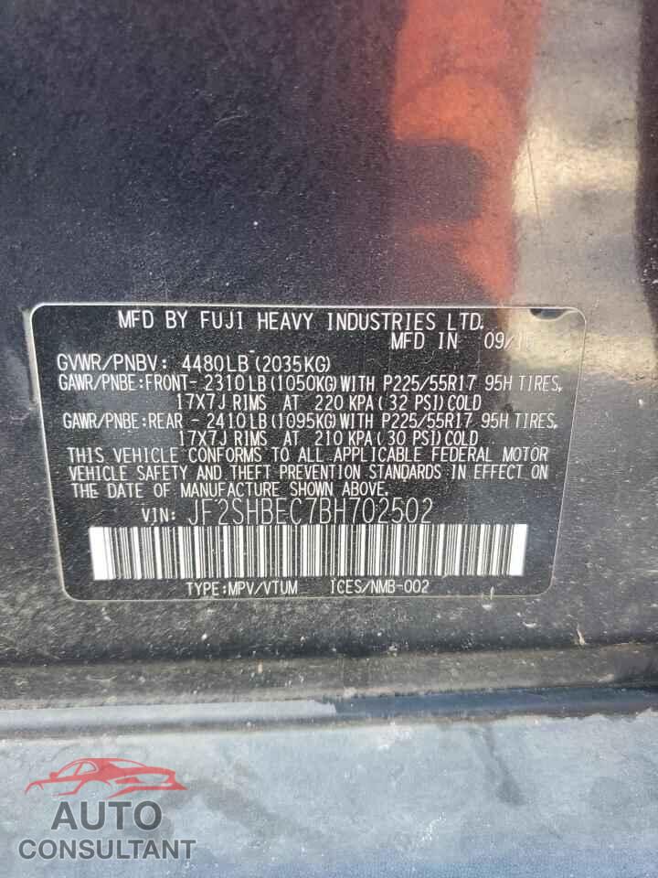 SUBARU FORESTER 2011 - JF2SHBEC7BH702502
