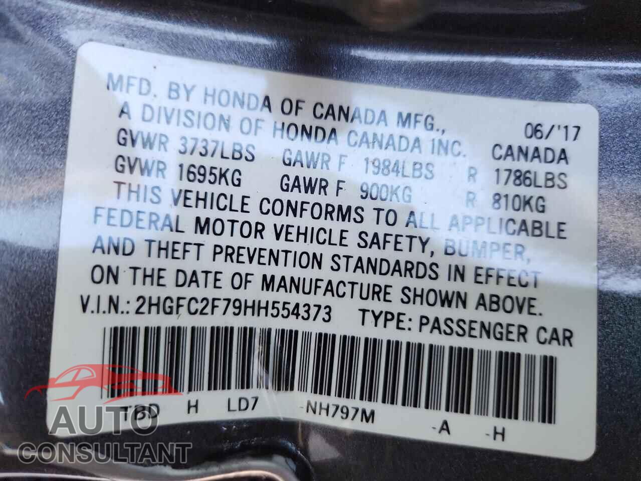 HONDA CIVIC 2017 - 2HGFC2F79HH554373