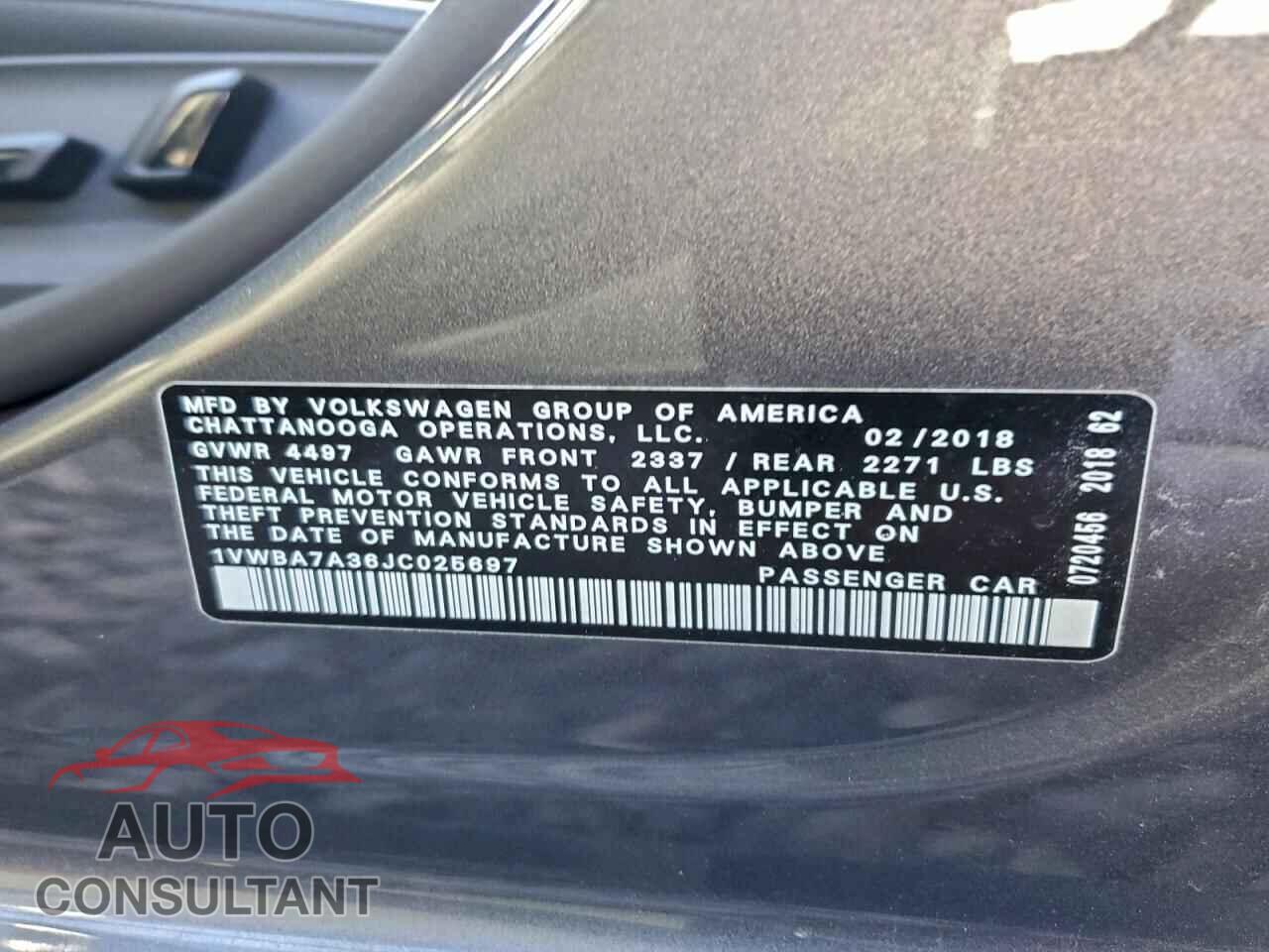 VOLKSWAGEN PASSAT 2018 - 1VWBA7A36JC025697