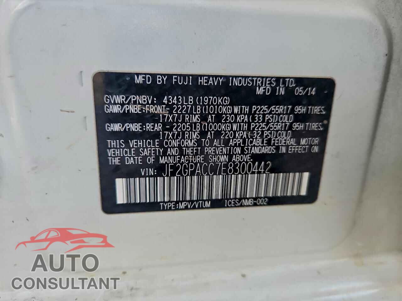 SUBARU XV 2014 - JF2GPACC7E8300442
