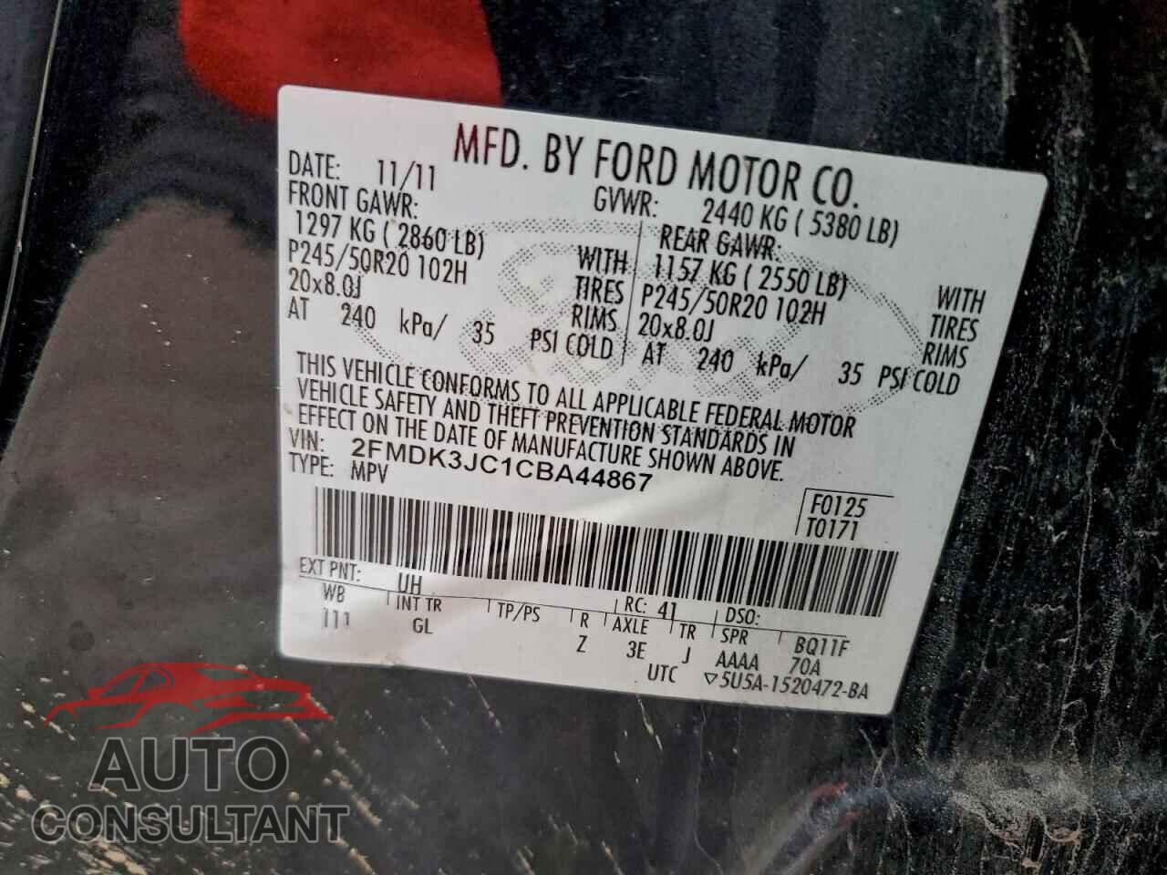 FORD EDGE 2012 - 2FMDK3JC1CBA44867