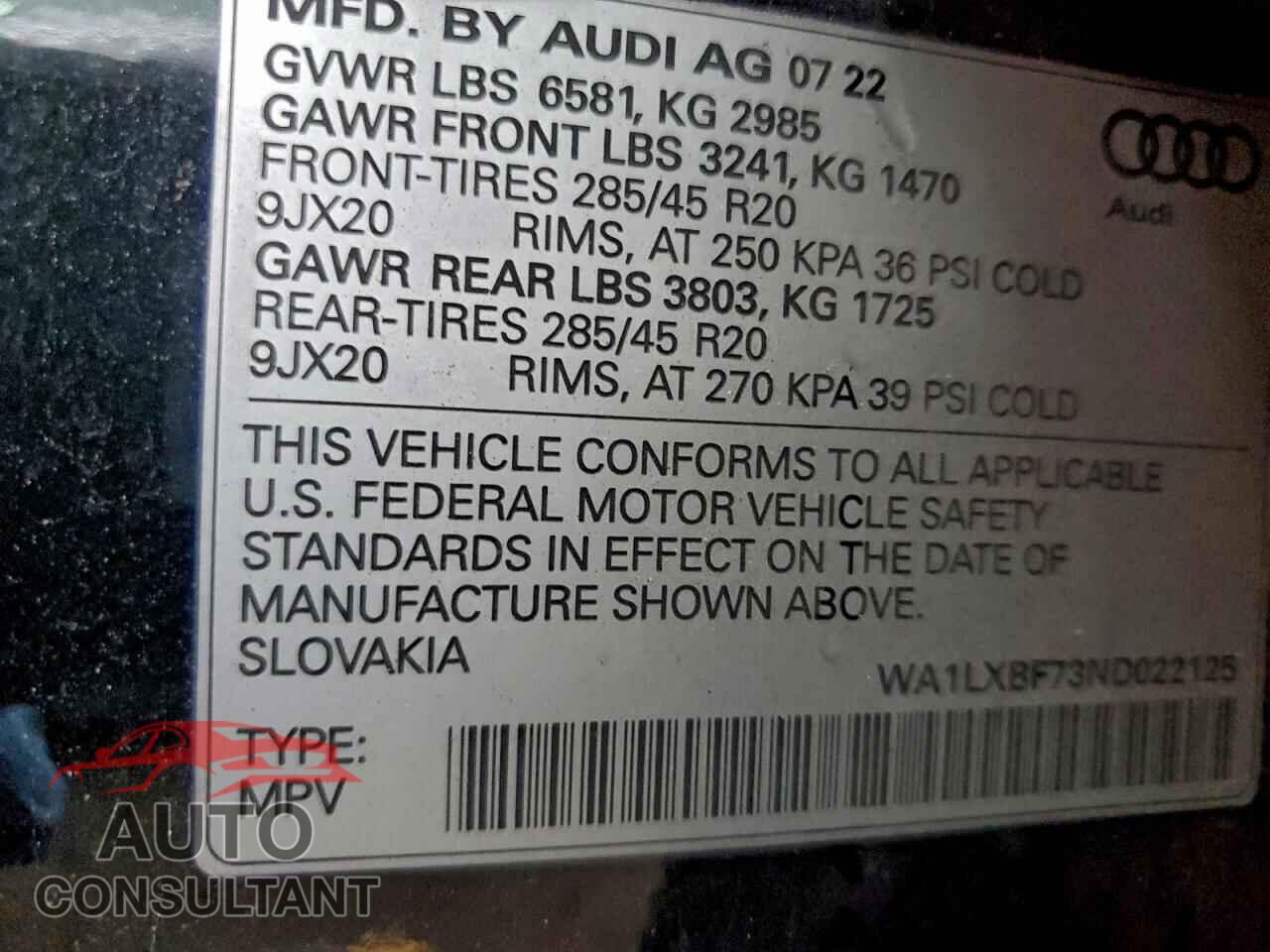 AUDI Q7 2022 - WA1LXBF73ND022125