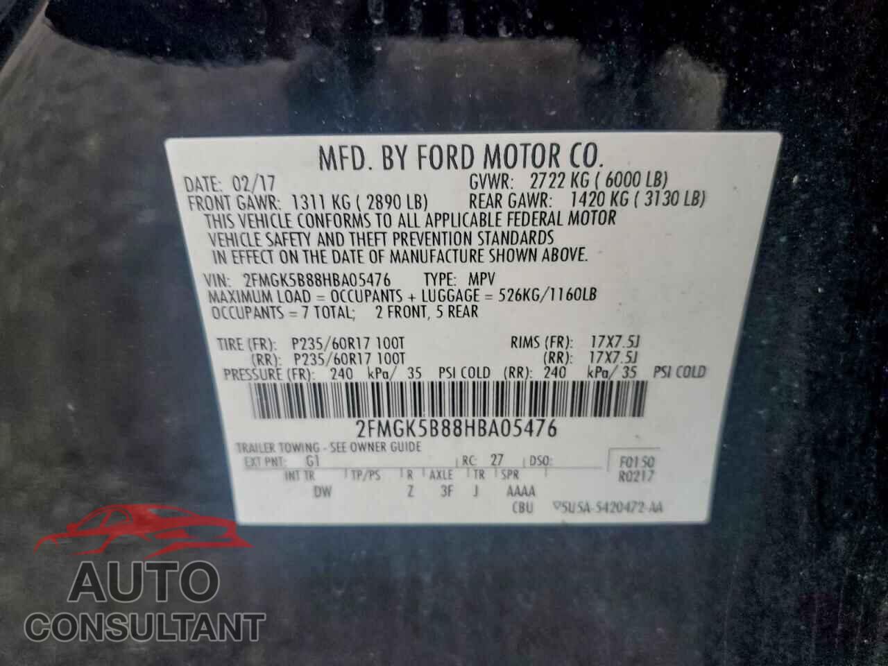 FORD FLEX 2017 - 2FMGK5B88HBA05476