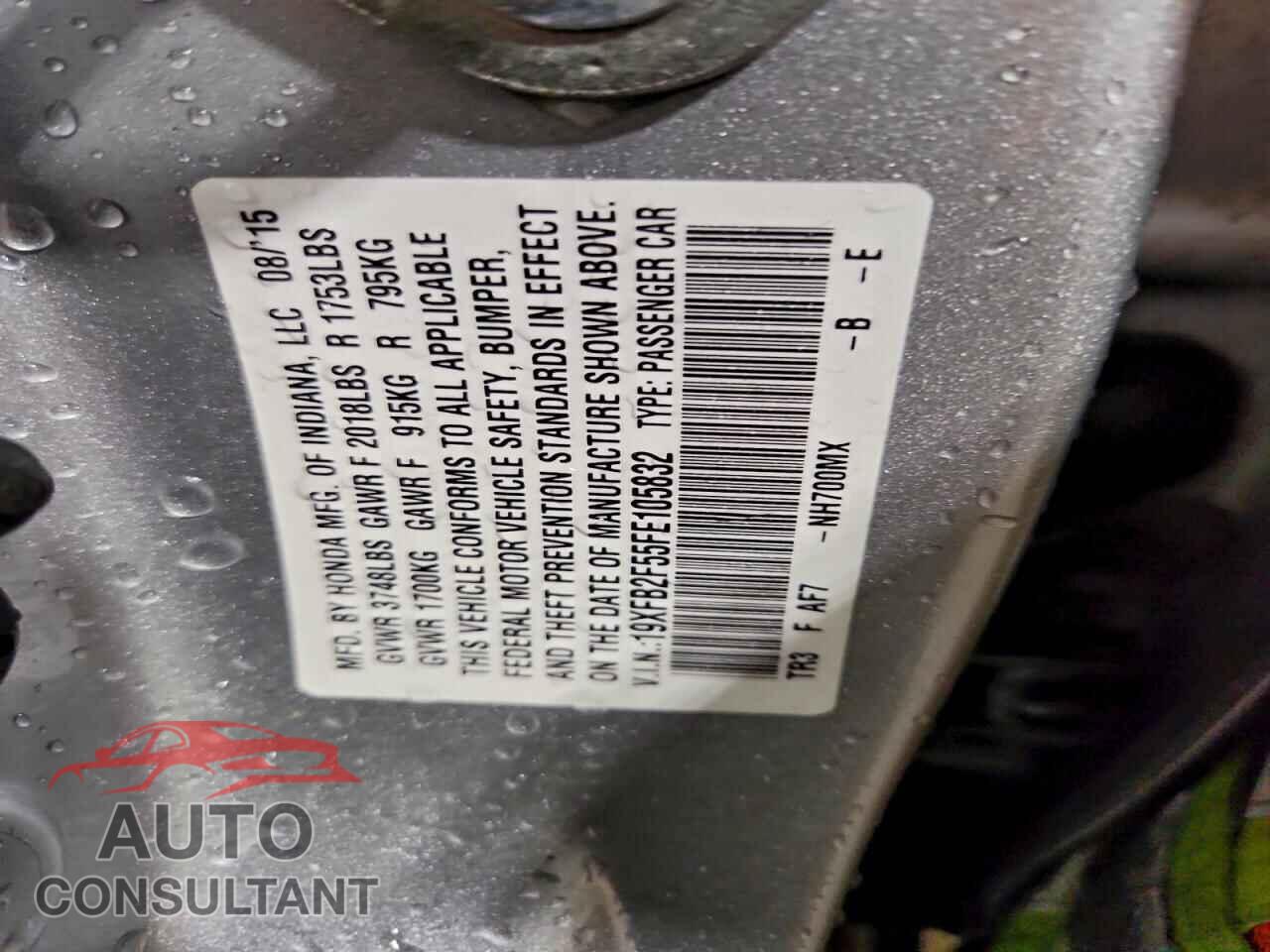 HONDA CIVIC 2015 - 19XFB2F55FE105832