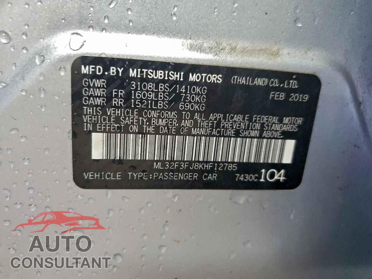 MITSUBISHI MIRAGE 2019 - ML32F3FJ8KHF12785