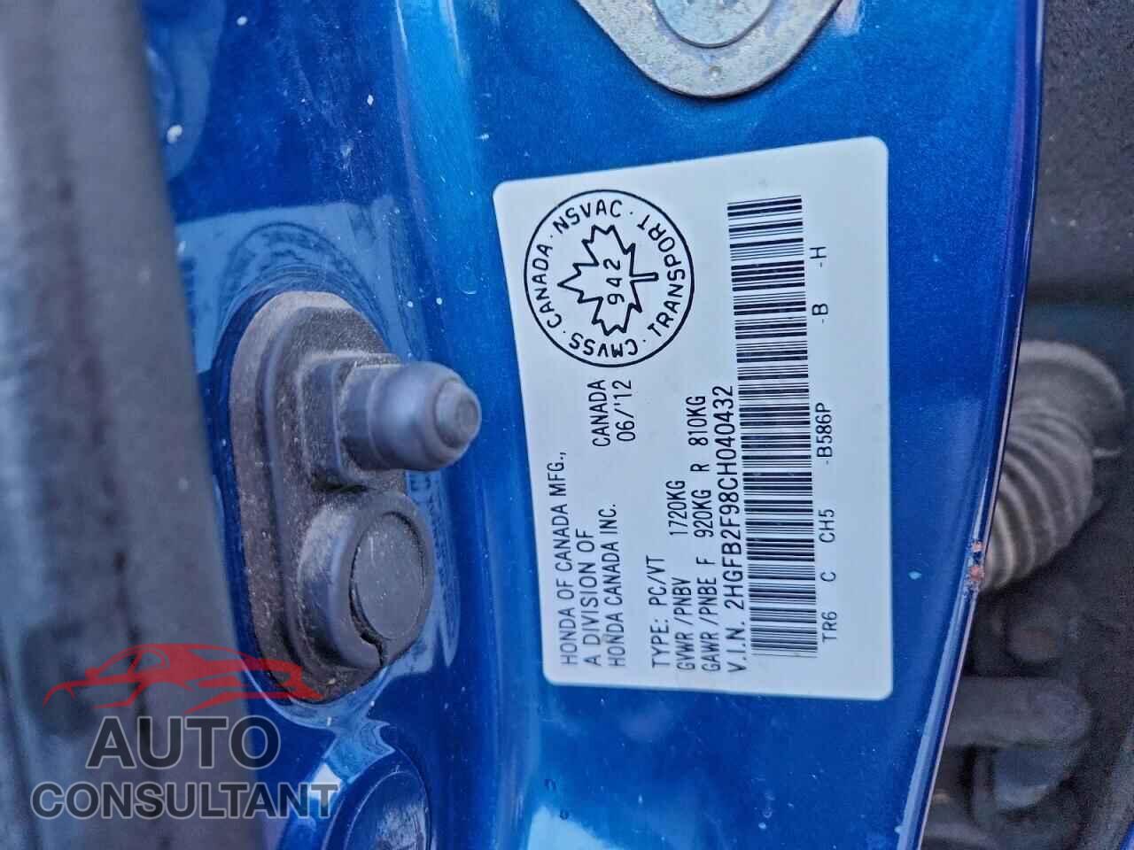 HONDA CIVIC 2012 - 2HGFB2F98CH040432