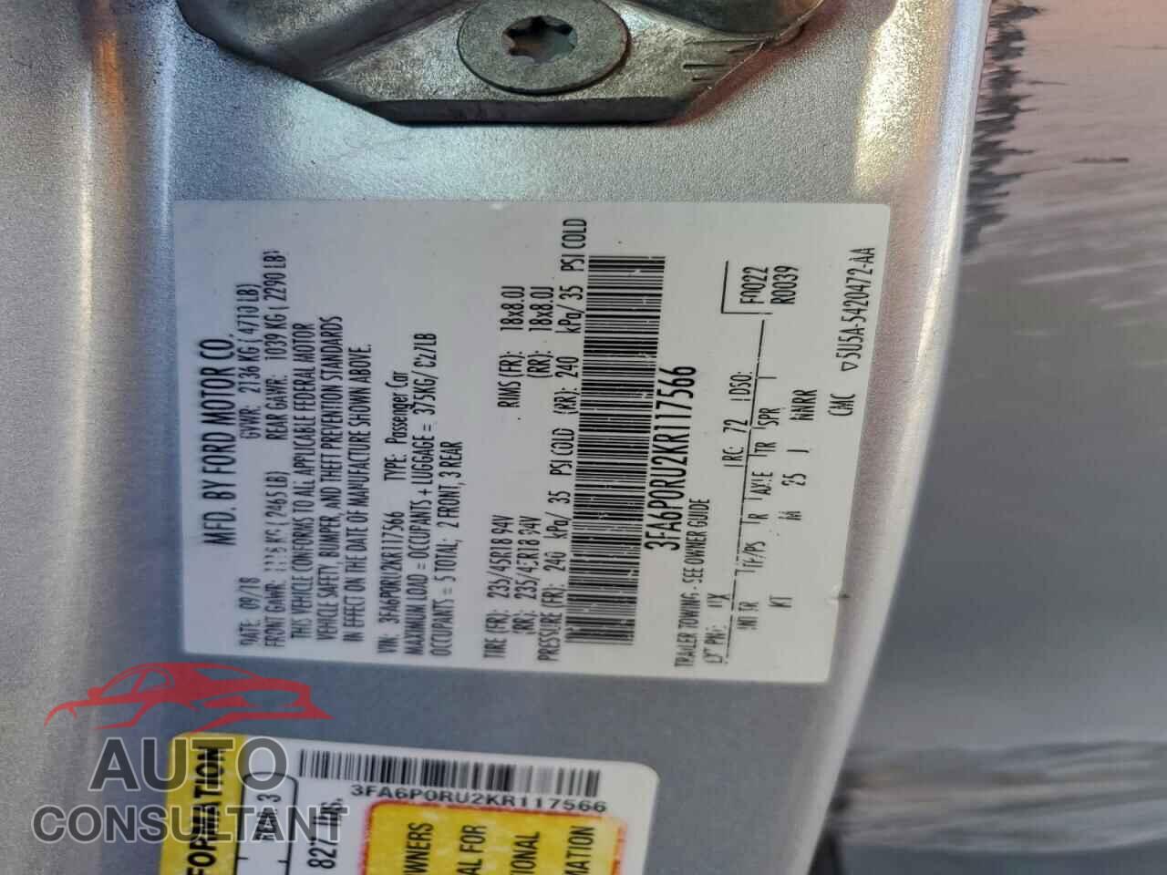 FORD FUSION 2019 - 3FA6P0RU2KR117566