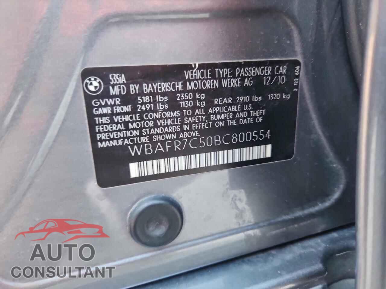 BMW 5 SERIES 2011 - WBAFR7C50BC800554