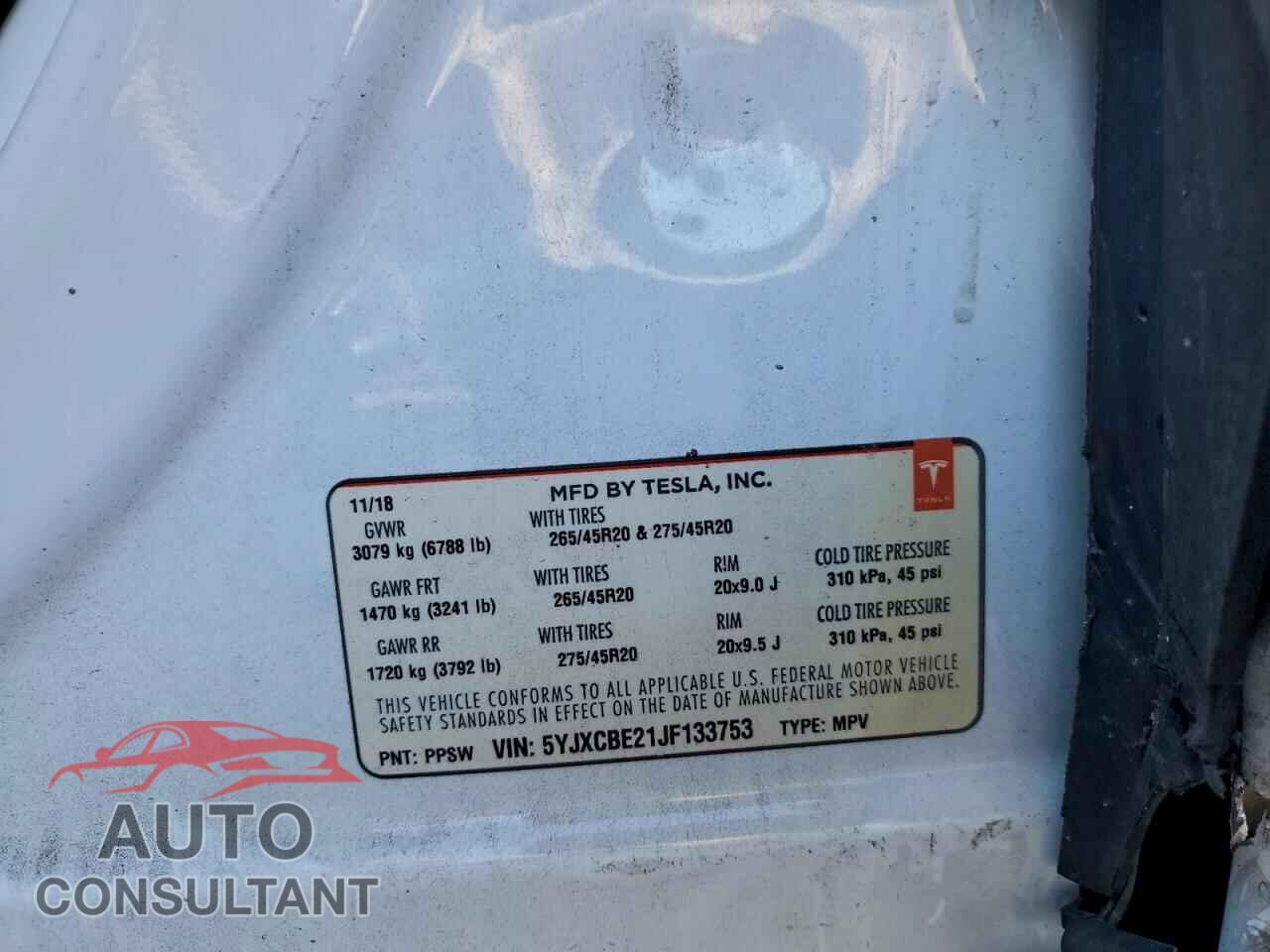 TESLA MODEL X 2018 - 5YJXCBE21JF133753