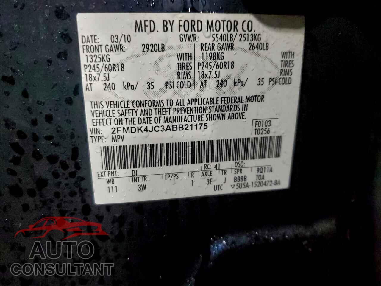 FORD EDGE 2010 - 2FMDK4JC3ABB21175