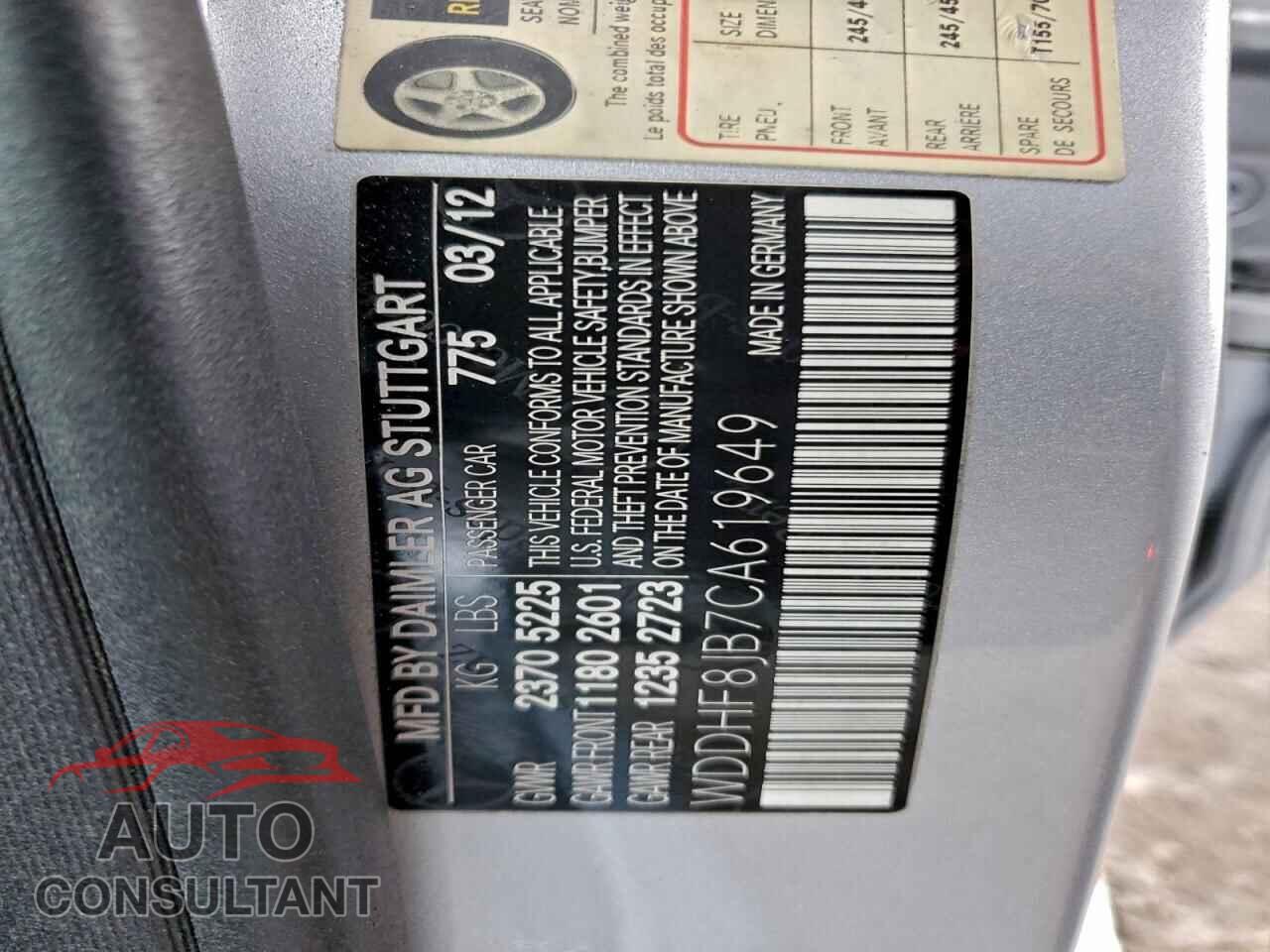 MERCEDES-BENZ E-CLASS 2012 - WDDHF8JB7CA619649