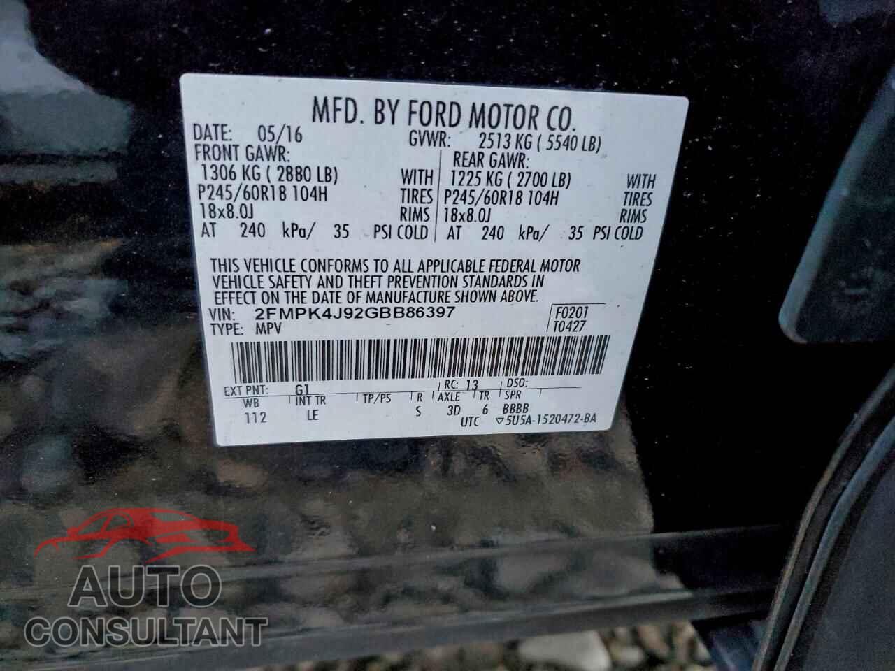 FORD EDGE 2016 - 2FMPK4J92GBB86397