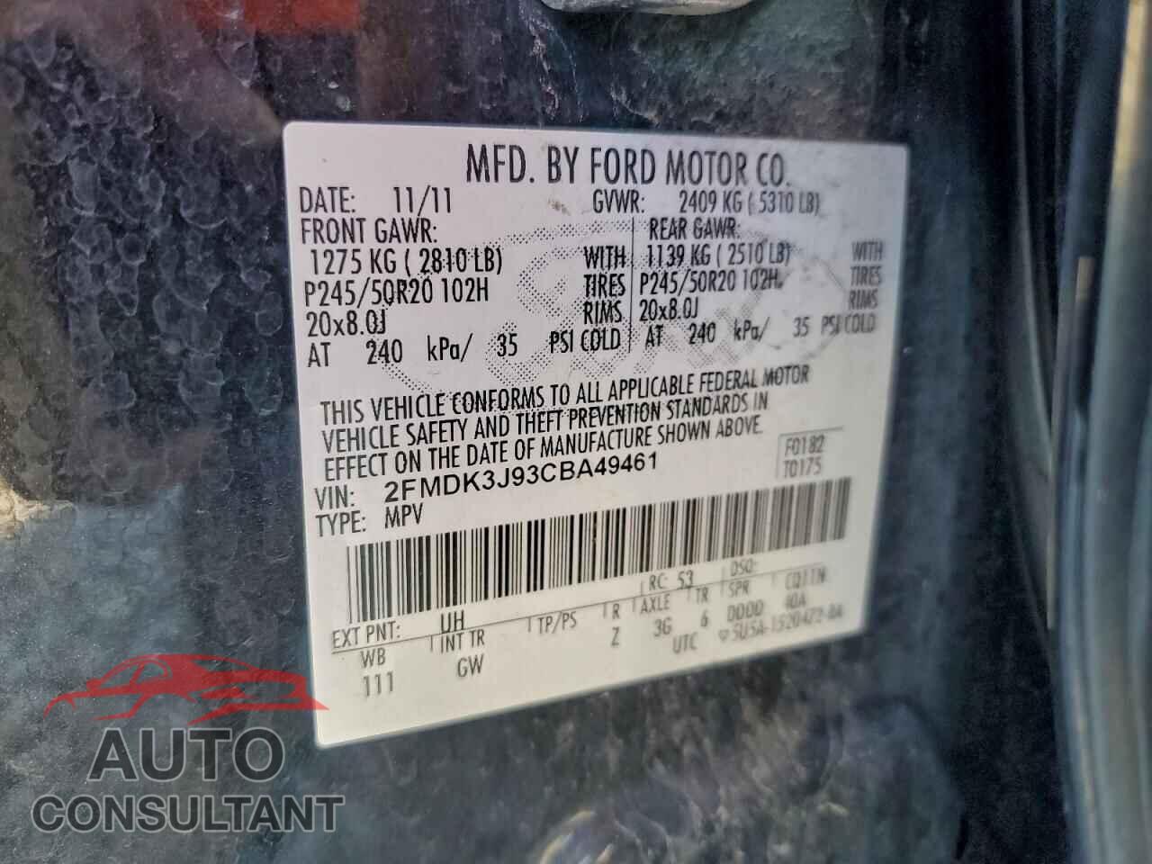 FORD EDGE 2012 - 2FMDK3J93CBA49461