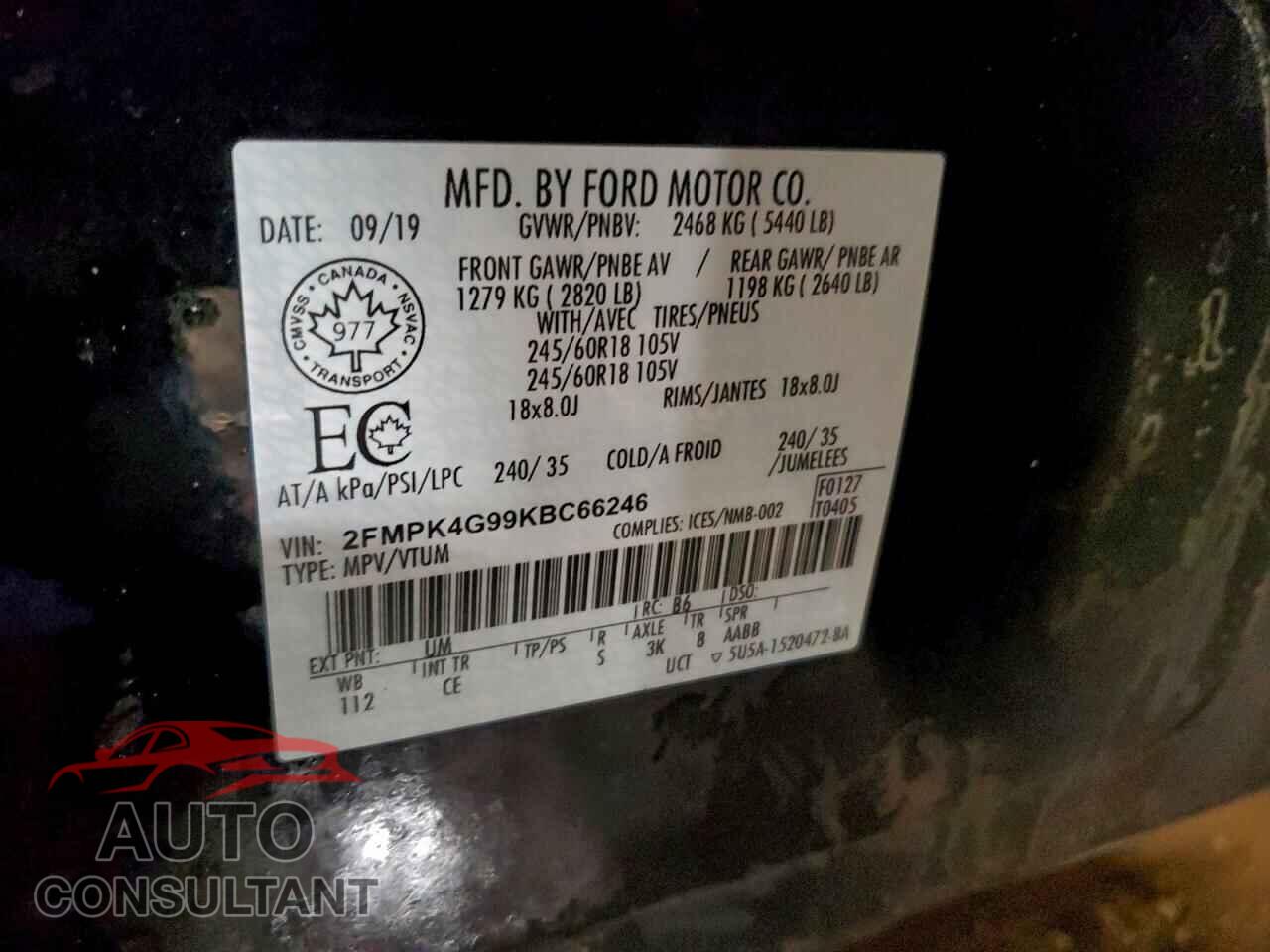 FORD EDGE 2019 - 2FMPK4G99KBC66246
